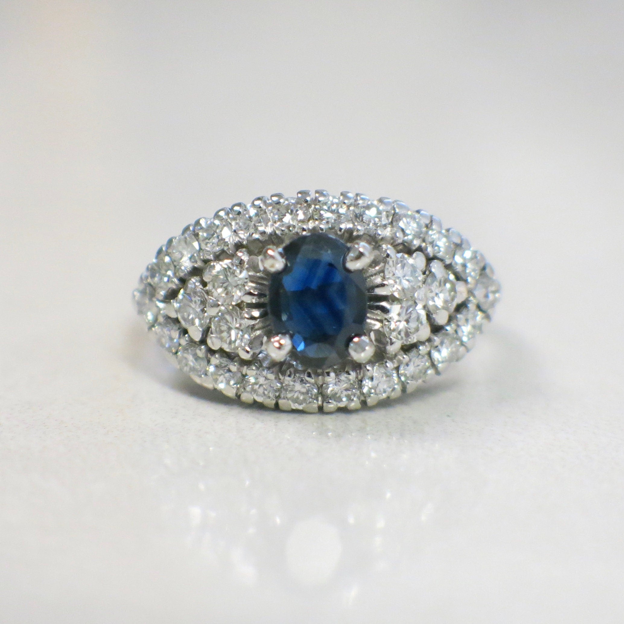 Platinum Oval Sapphire & Diamond Evil Eye Cluster Ring – Vintage, GIA Certified, Size 6.5 - Black Market LLC