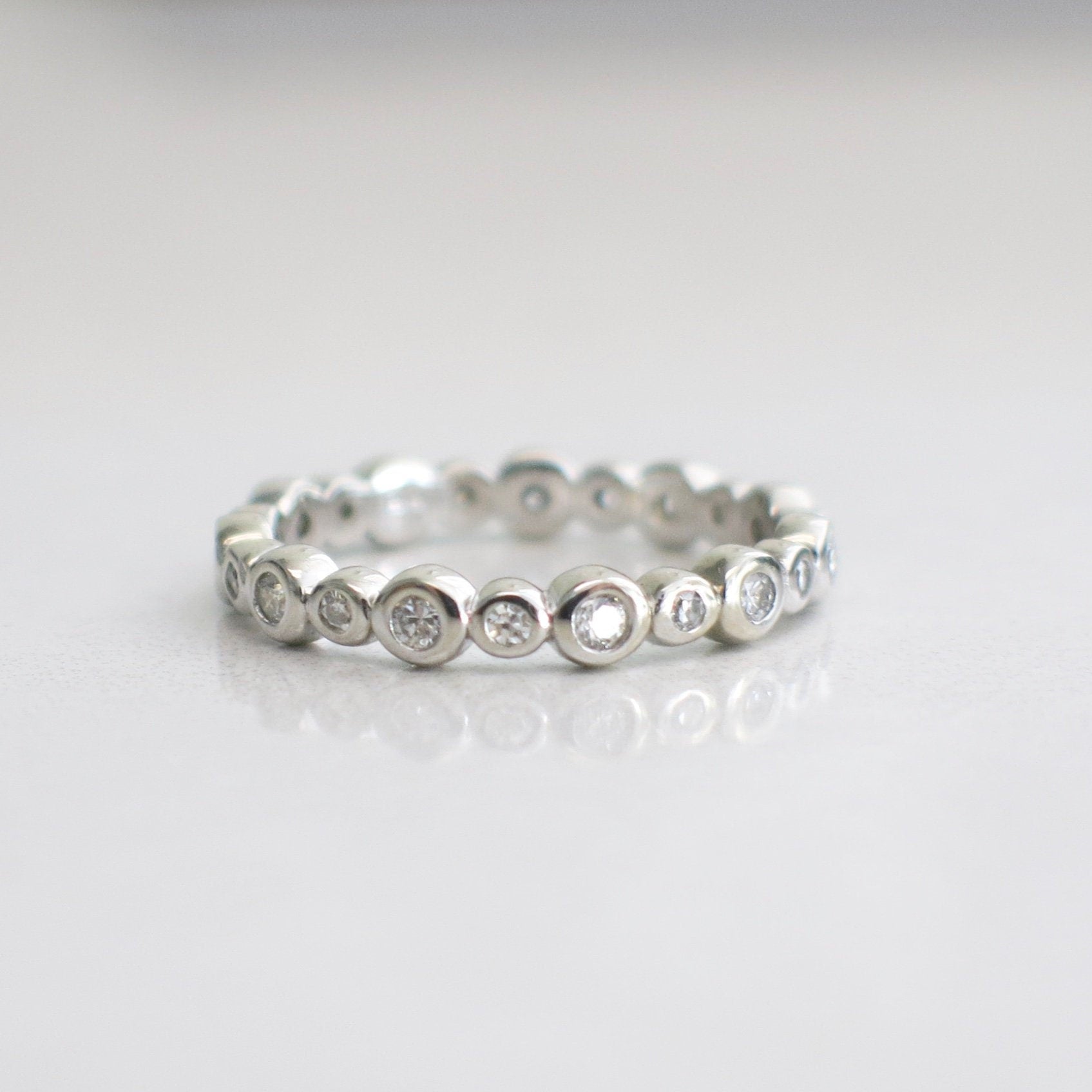 14K White Gold Diamond Bezel Eternity Band | Stackable Wedding Ring Size 5.5 - Black Market LLC