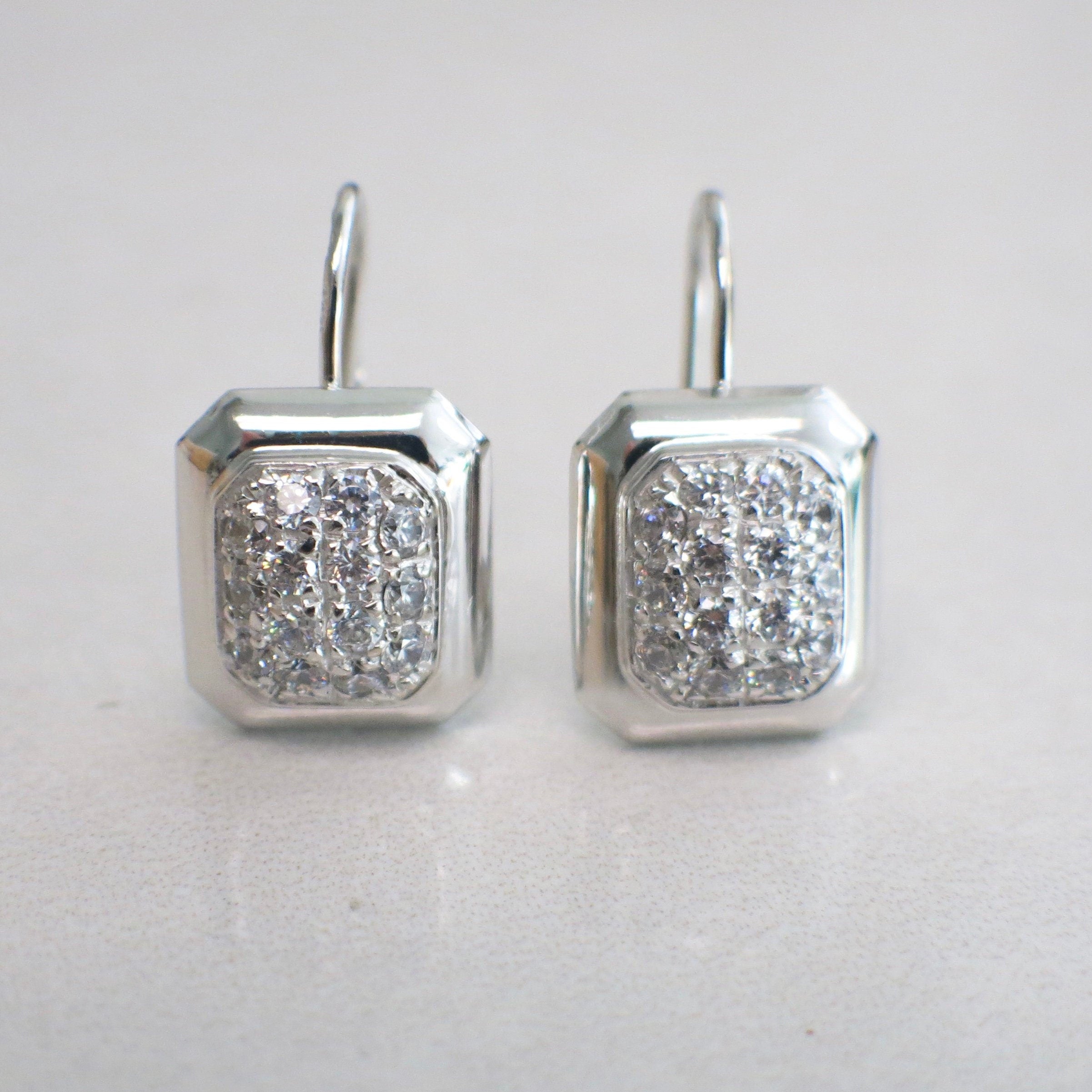 14K White Gold Diamond Rectangle Dangle Earrings | Cluster Drop Earrings .84 CTW - Black Market LLC