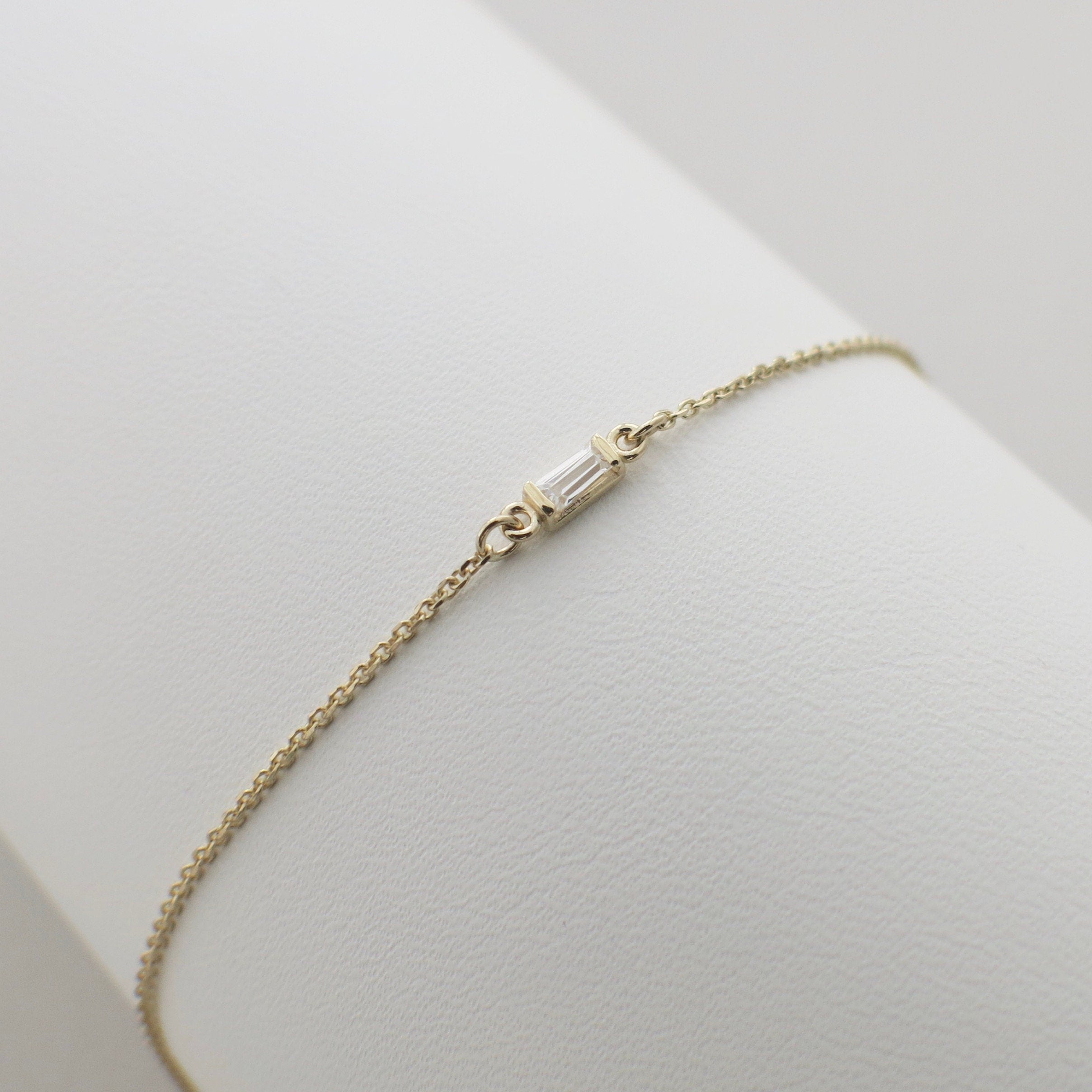 14K Gold Diamond Baguette Bar Bracelet – Dainty, Stackable, Layering Gift - Black Market LLC