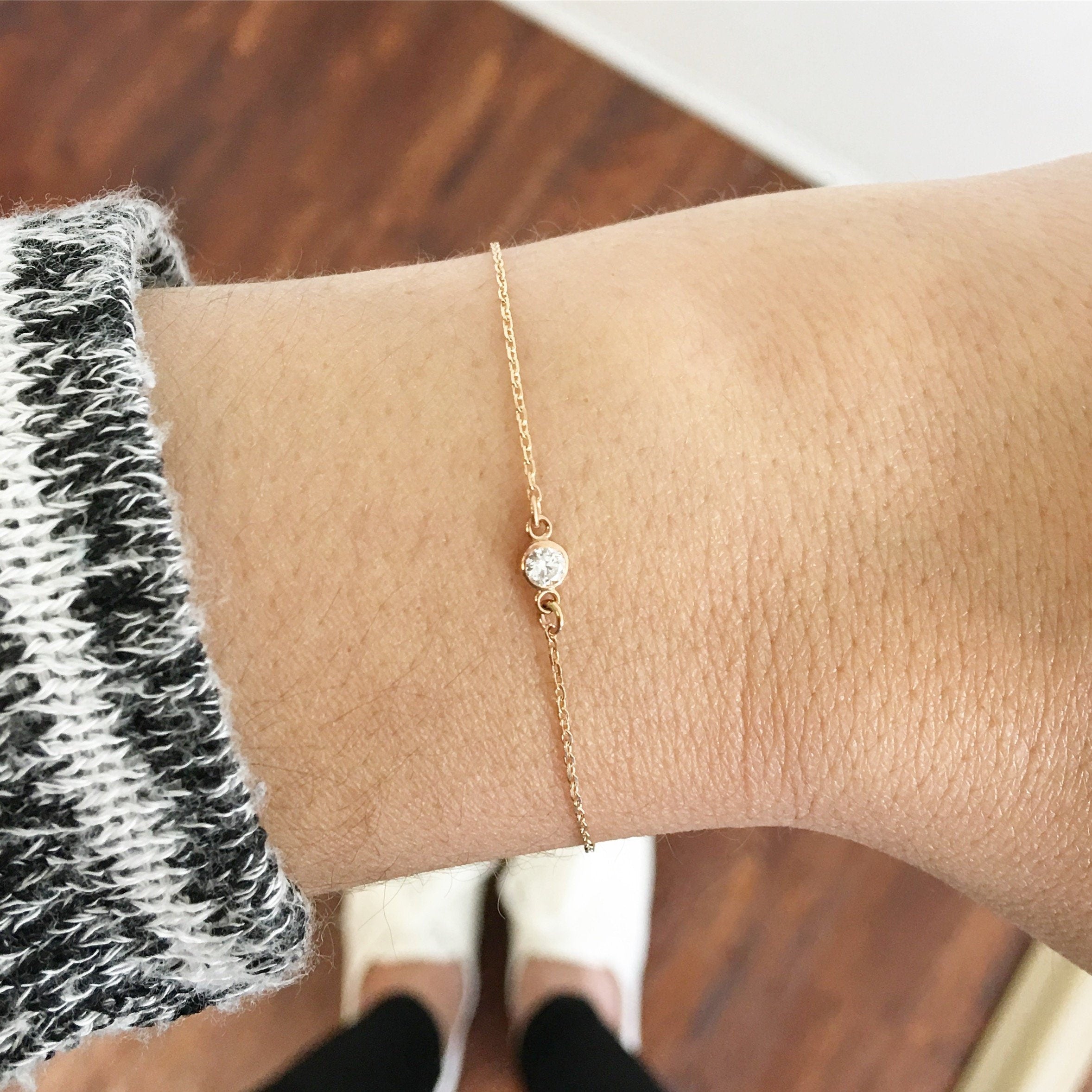 14K Gold Diamond Bezel Bracelet – Dainty Layering Jewelry, 0.10 CT - Black Market LLC