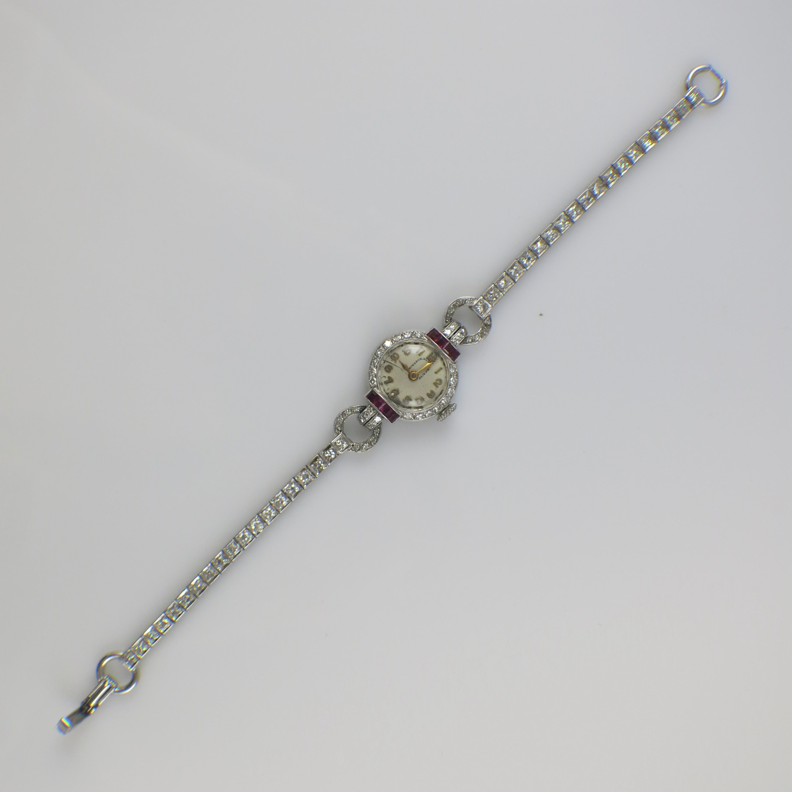 Vintage 1940 Hodgson, Kennard & Co. 14K Gold Ruby and Diamond Watch Bracelet (1.46ctw Diamonds, Natural Rubies, Cresarrow Case, Non-Working) - Black Market LLC