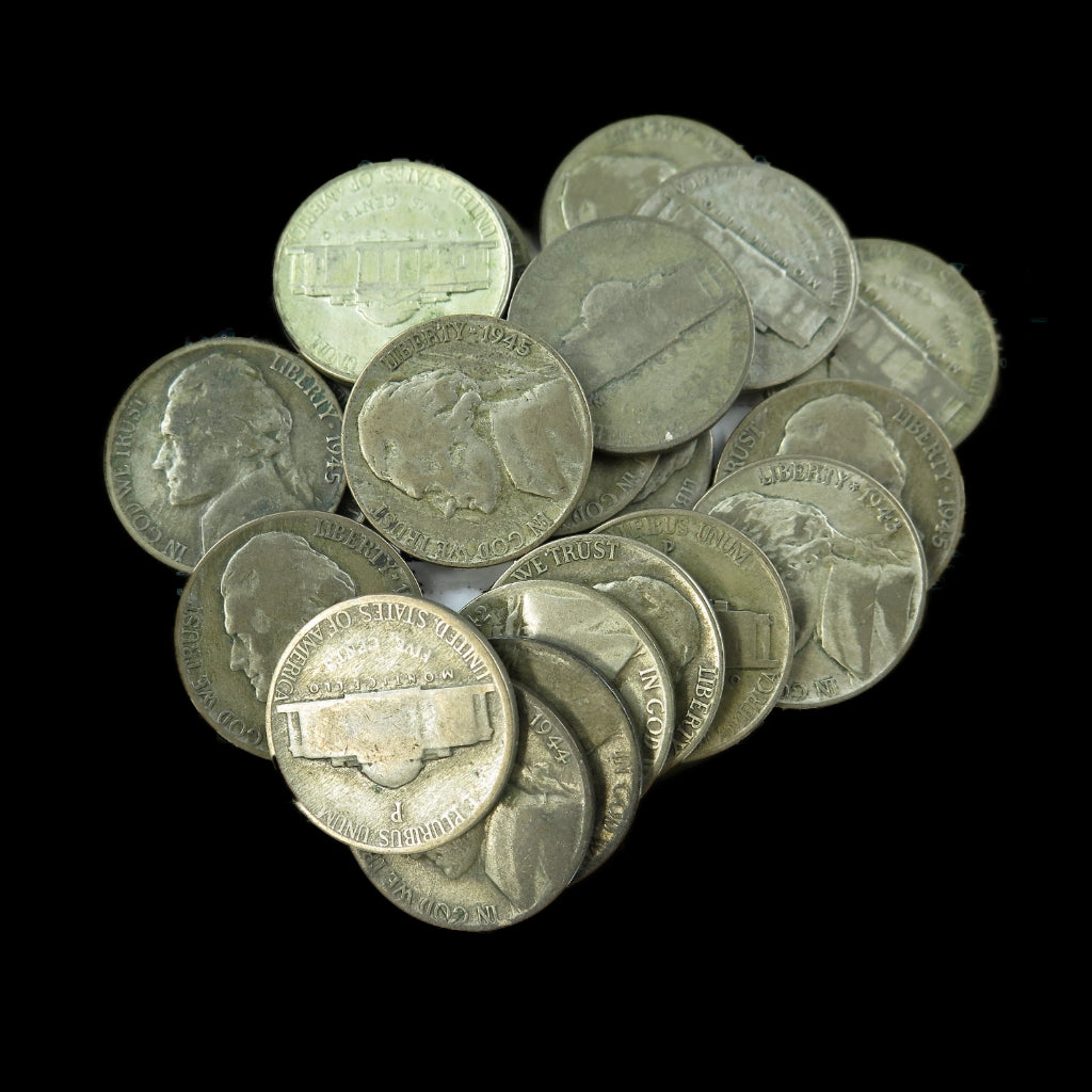 Bulk lot of 20 circulated War Nickels by Black Market LLC, containing 35% silver and totaling over 1 oz of silver content.