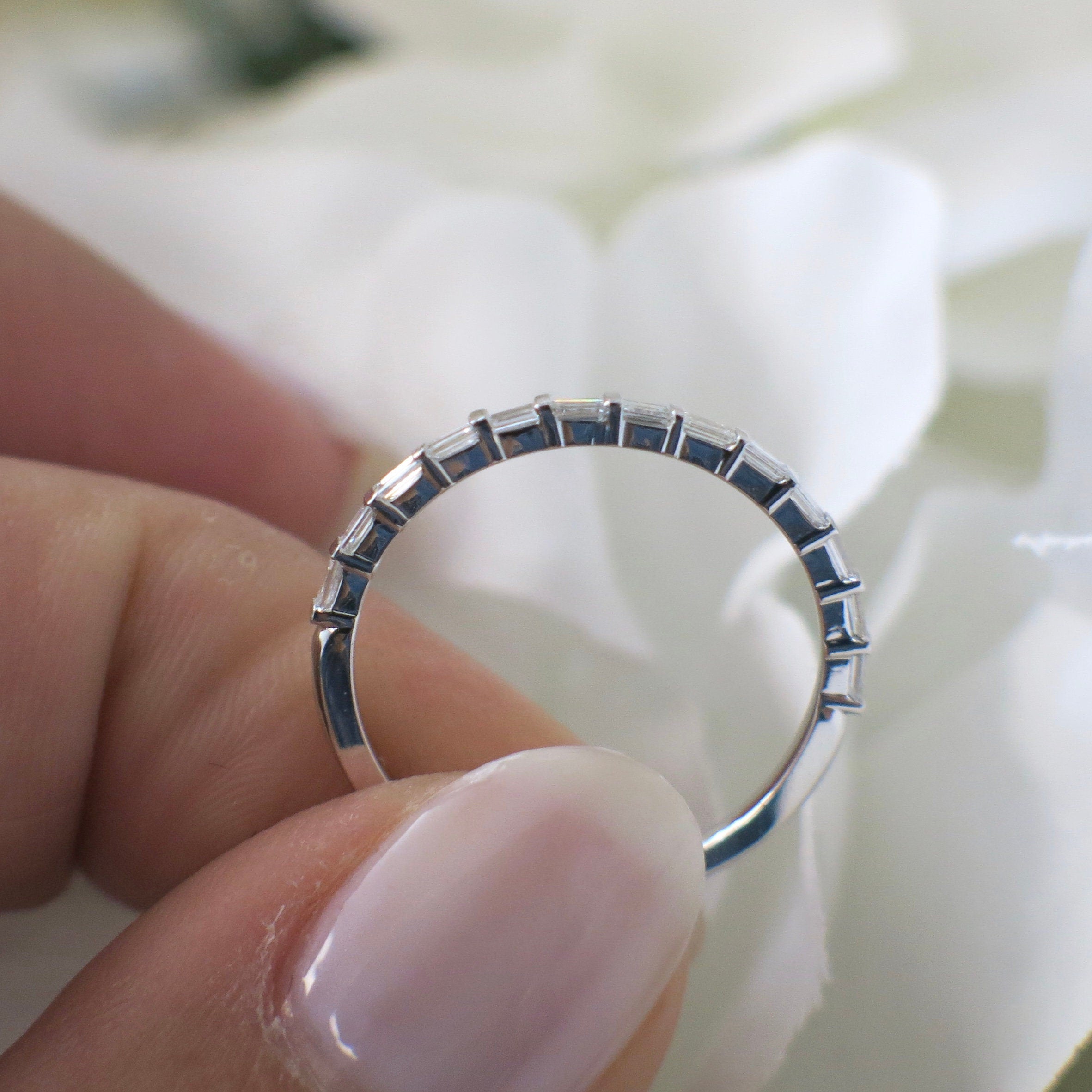 14K Gold Baguette Diamond Wedding Band | East-West Stackable Anniversary Ring - Black Market LLC