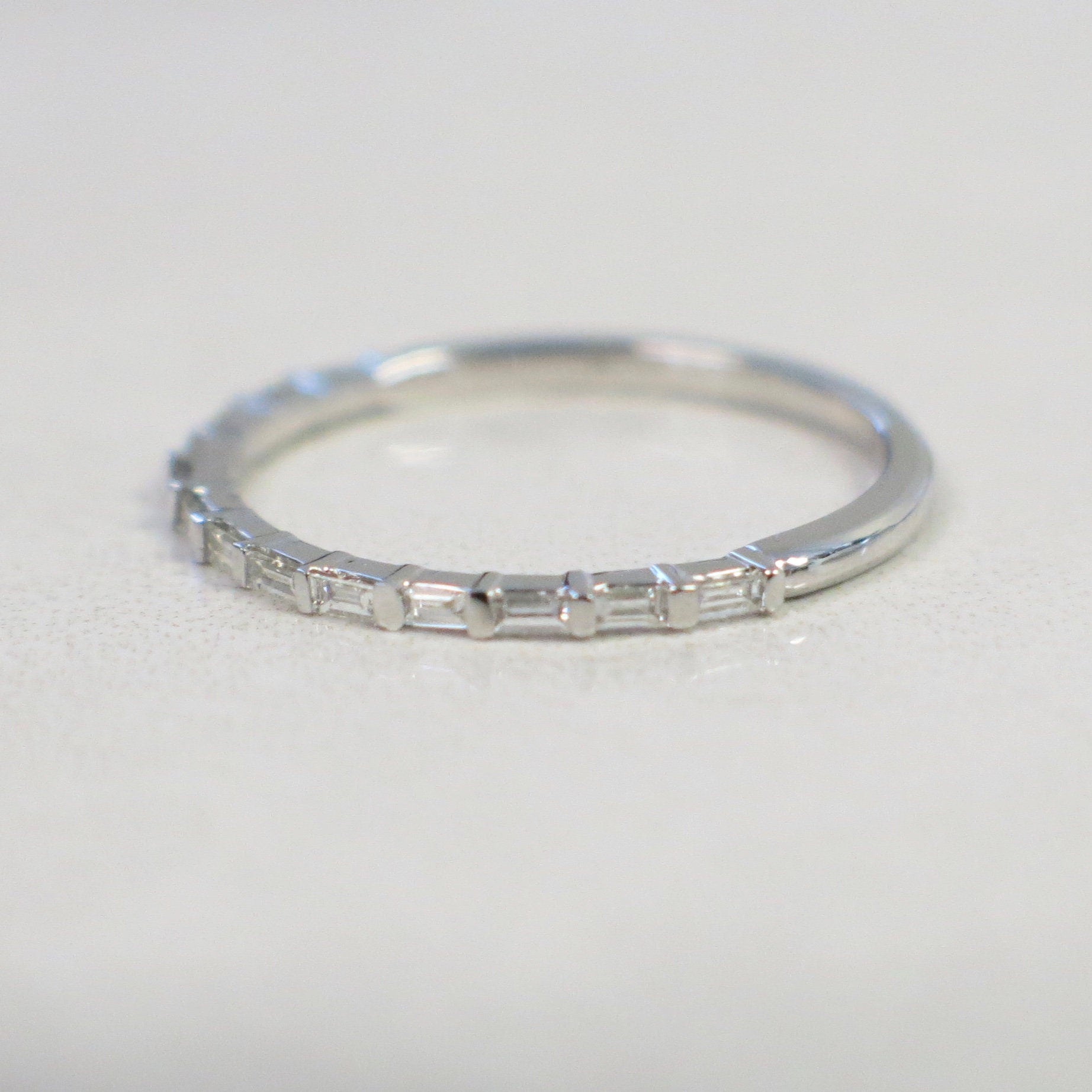 14K Gold Baguette Diamond Wedding Band | East-West Stackable Anniversary Ring - Black Market LLC