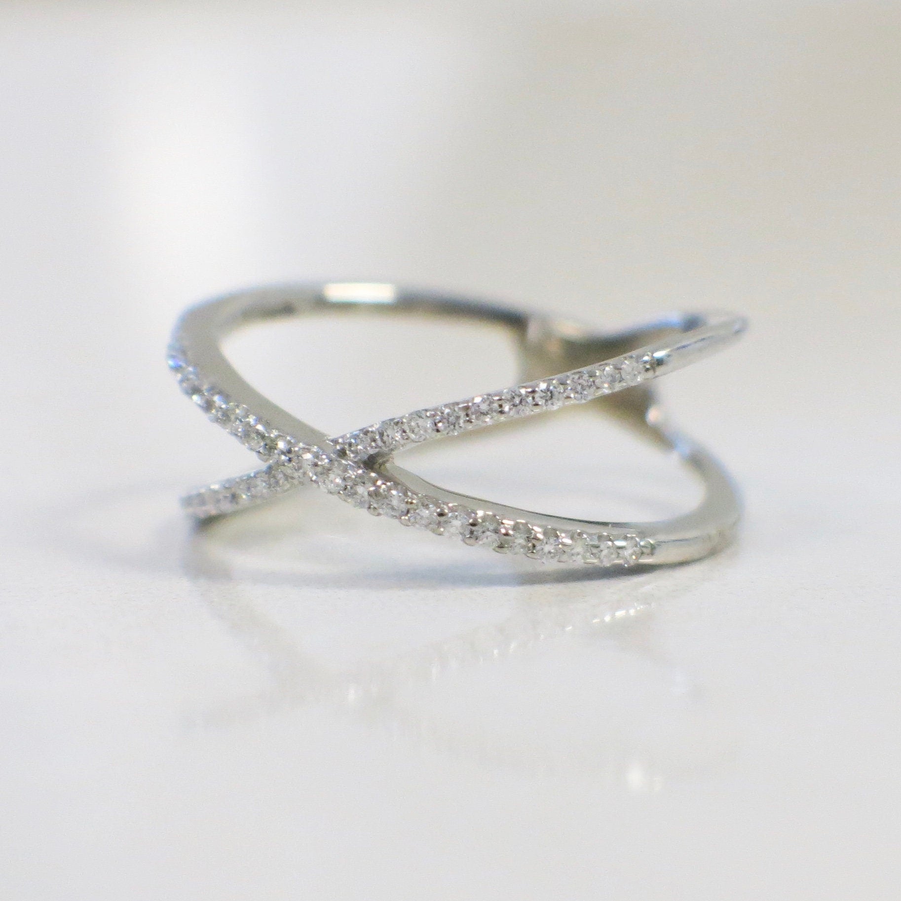 14K Gold Criss Cross Diamond Ring | White, Yellow, or Rose Gold X Ring - Black Market LLC