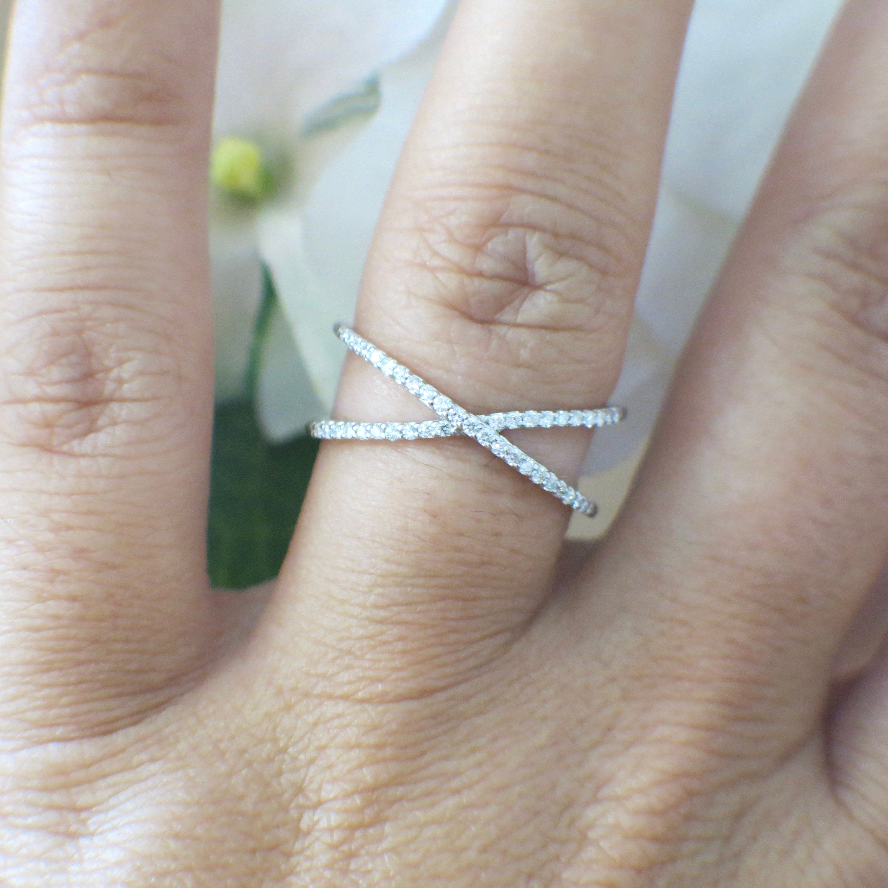 14K Gold Criss Cross Diamond Ring | White, Yellow, or Rose Gold X Ring - Black Market LLC