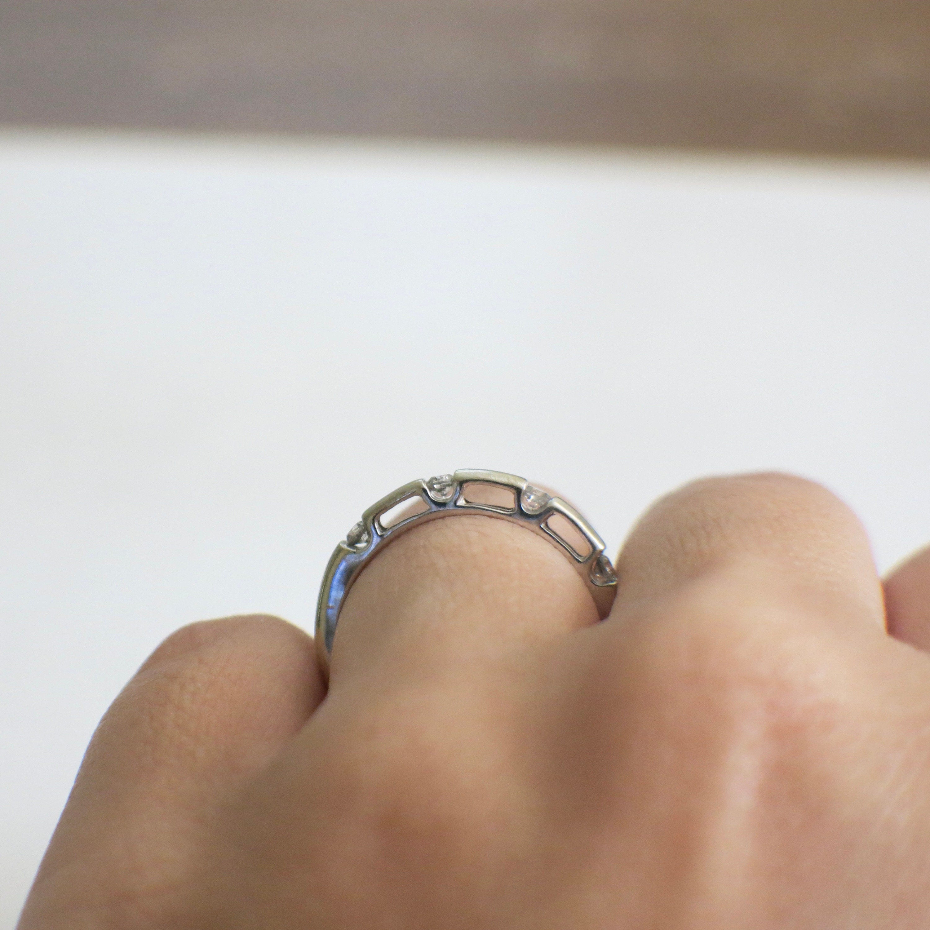 14K White Gold Diamond Band – Four Stone Gypsy Flush Set, Size 6.75 - Black Market LLC