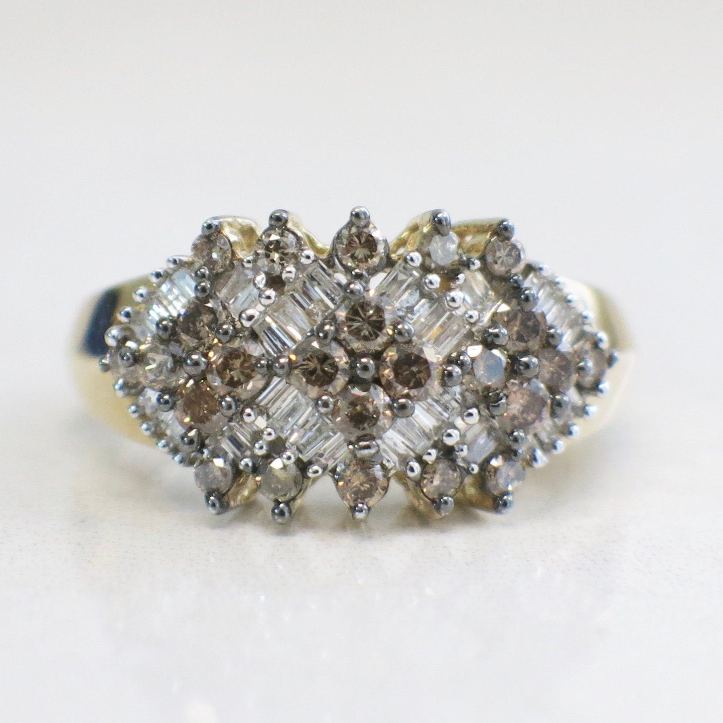 10K Yellow Gold Champagne & White Diamond Cluster Ring | 0.90 CTW Size 7.25 - Black Market LLC