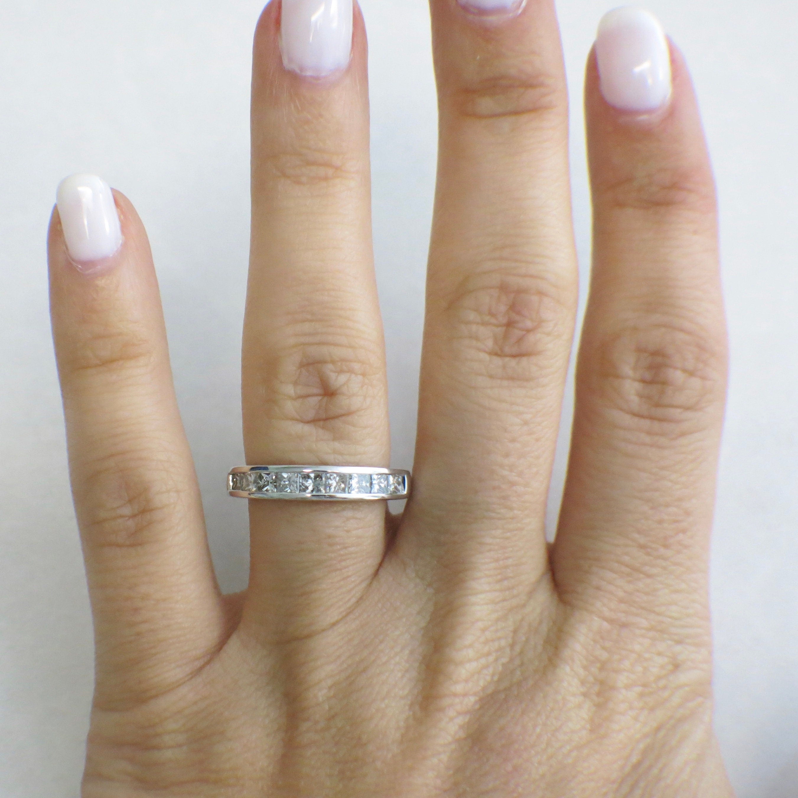 14K white gold princess cut diamond band with channel set diamonds, .90 CTW, size 6.75, elegant wedding ring from Black Market LLC