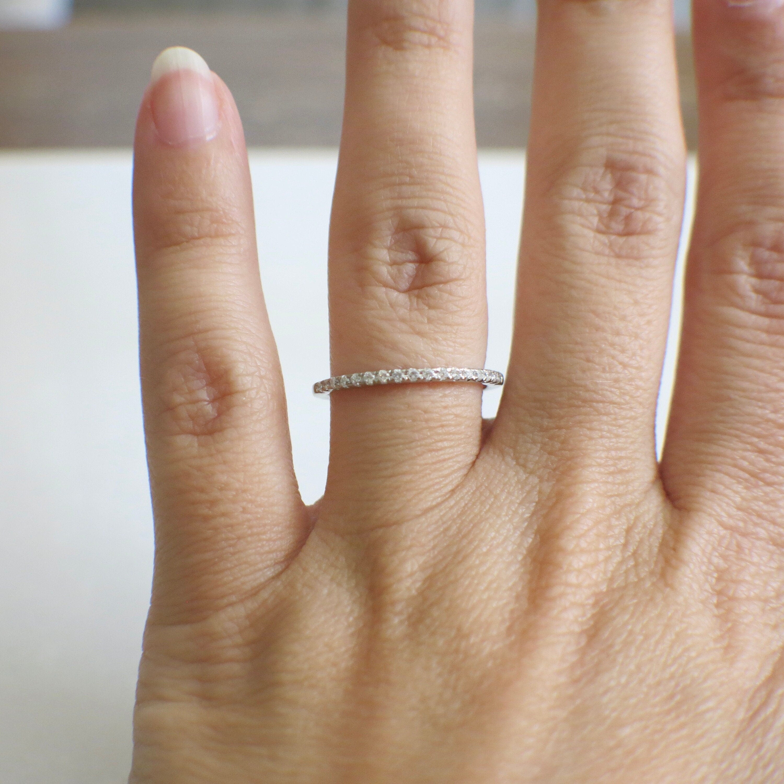 14K White Gold Skinny Diamond Band – Dainty Stacking Ring, Size 6.75 - Black Market LLC