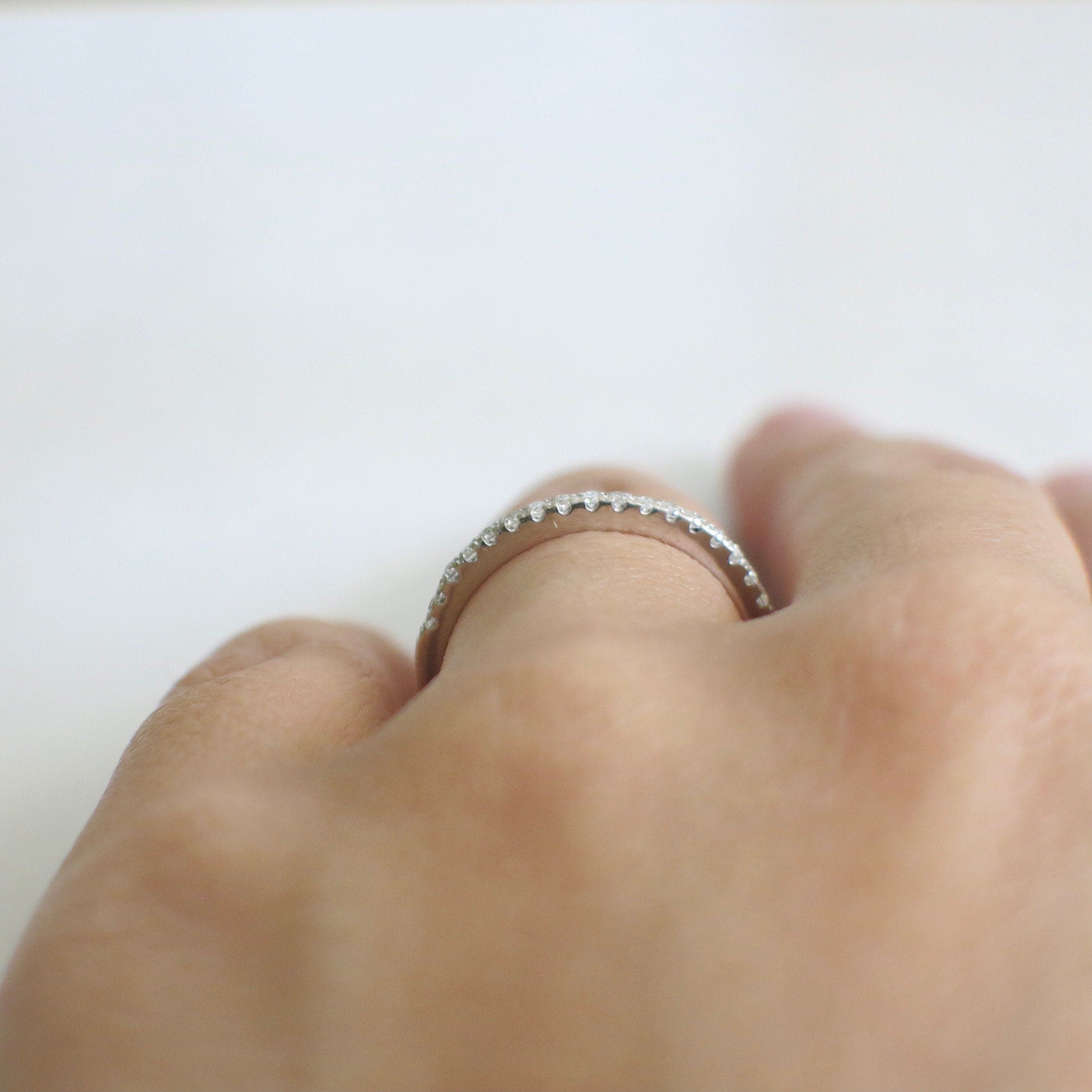 14K White Gold Skinny Diamond Band – Dainty Stacking Ring, Size 6.75 - Black Market LLC