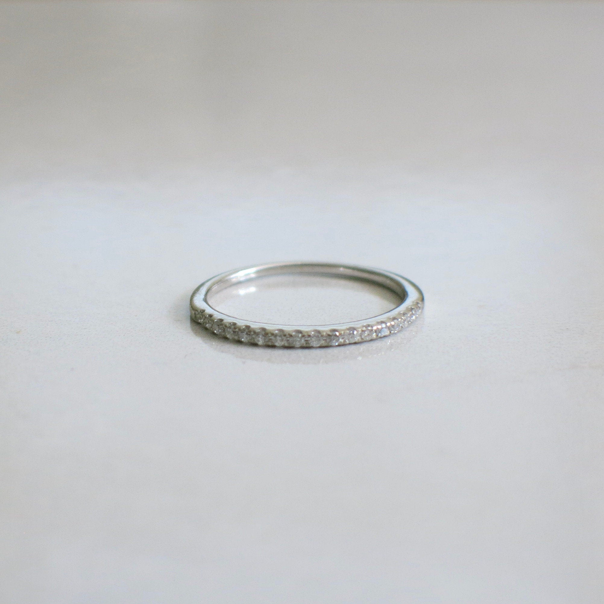 14K White Gold Skinny Diamond Band – Dainty Stacking Ring, Size 6.75 - Black Market LLC