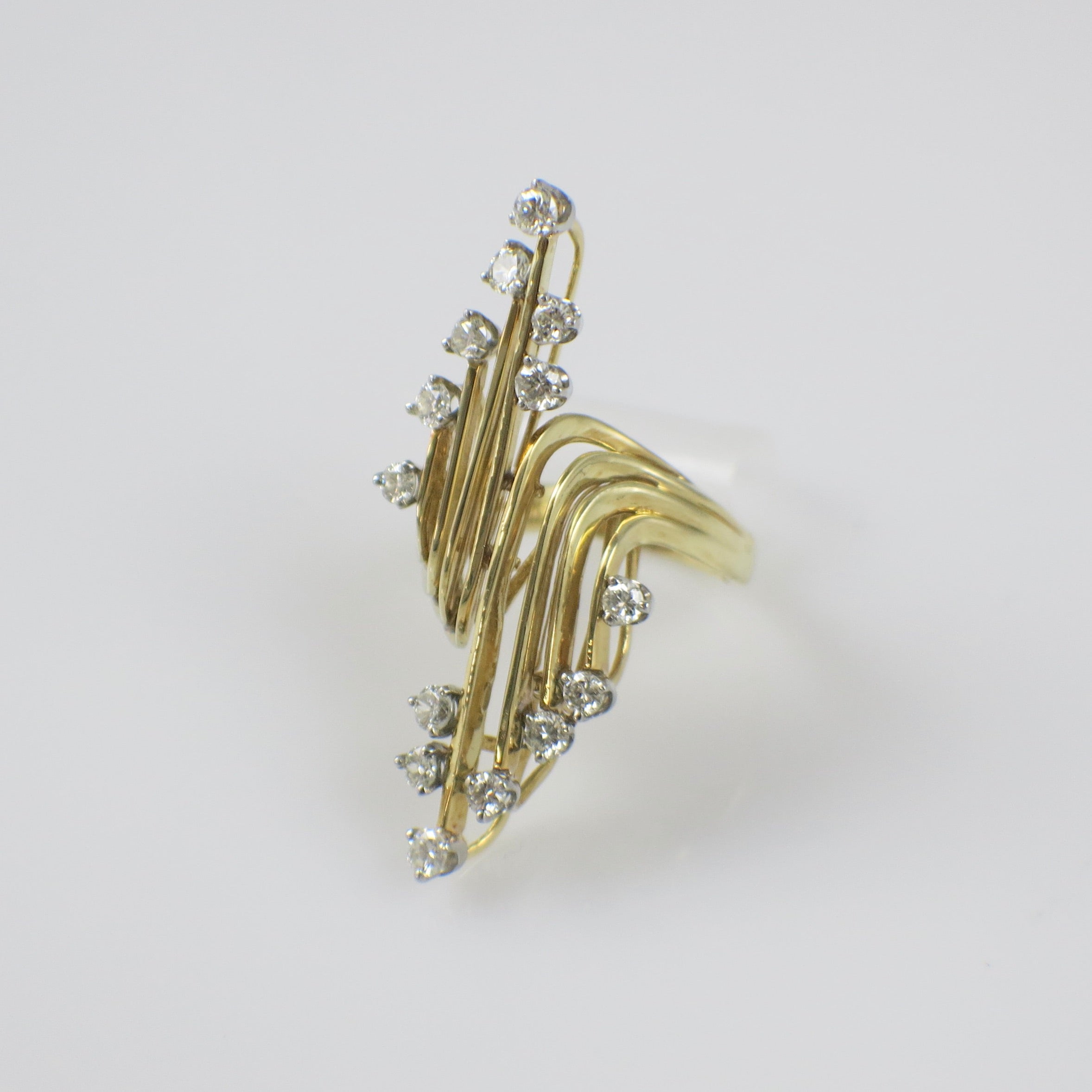 18K Yellow Gold Diamond Fan Ring – Custom Vintage Statement Ring – 1.12 CTW Diamonds – Size 6.5 - Black Market LLC