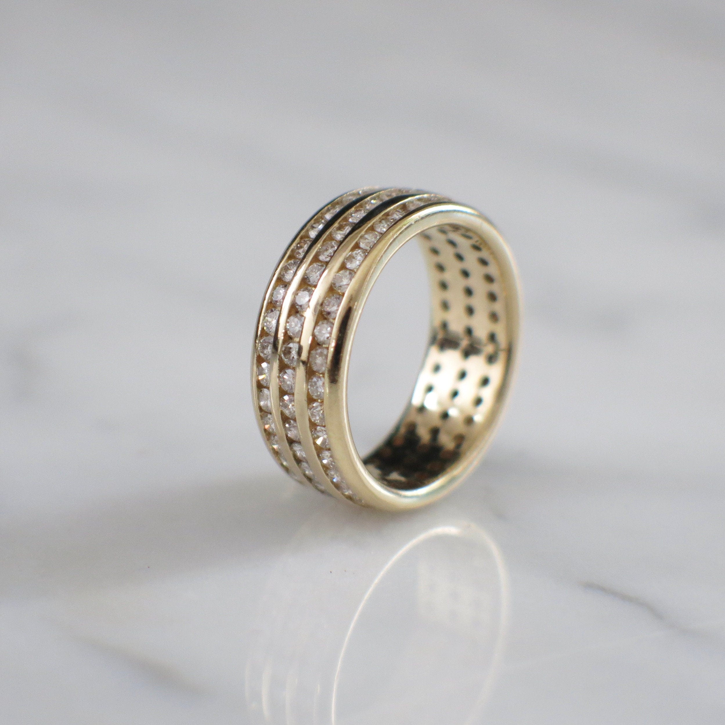 18K Yellow Gold Triple Row Diamond Eternity Band | 1.08 CTW Channel Set Ring Size 6 - Black Market LLC