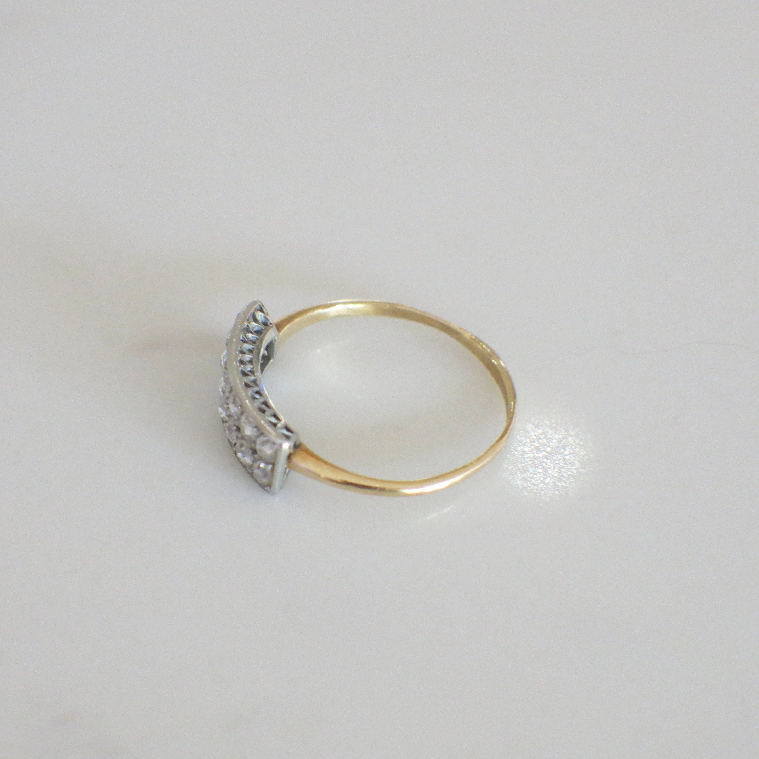 Art Deco Double Row Diamond Ring – 14K Yellow Gold & Platinum, Old European Cut, Size 10.75 - Black Market LLC