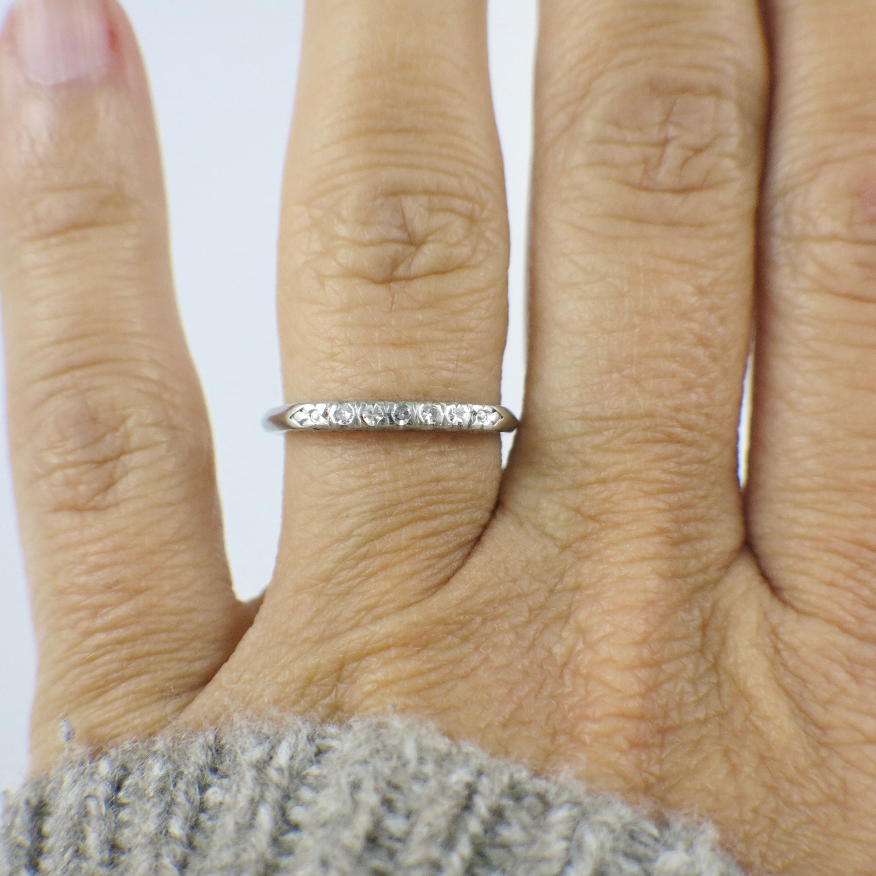 Platinum Single Cut Diamond Vintage Wedding Band Ring - Black Market LLC