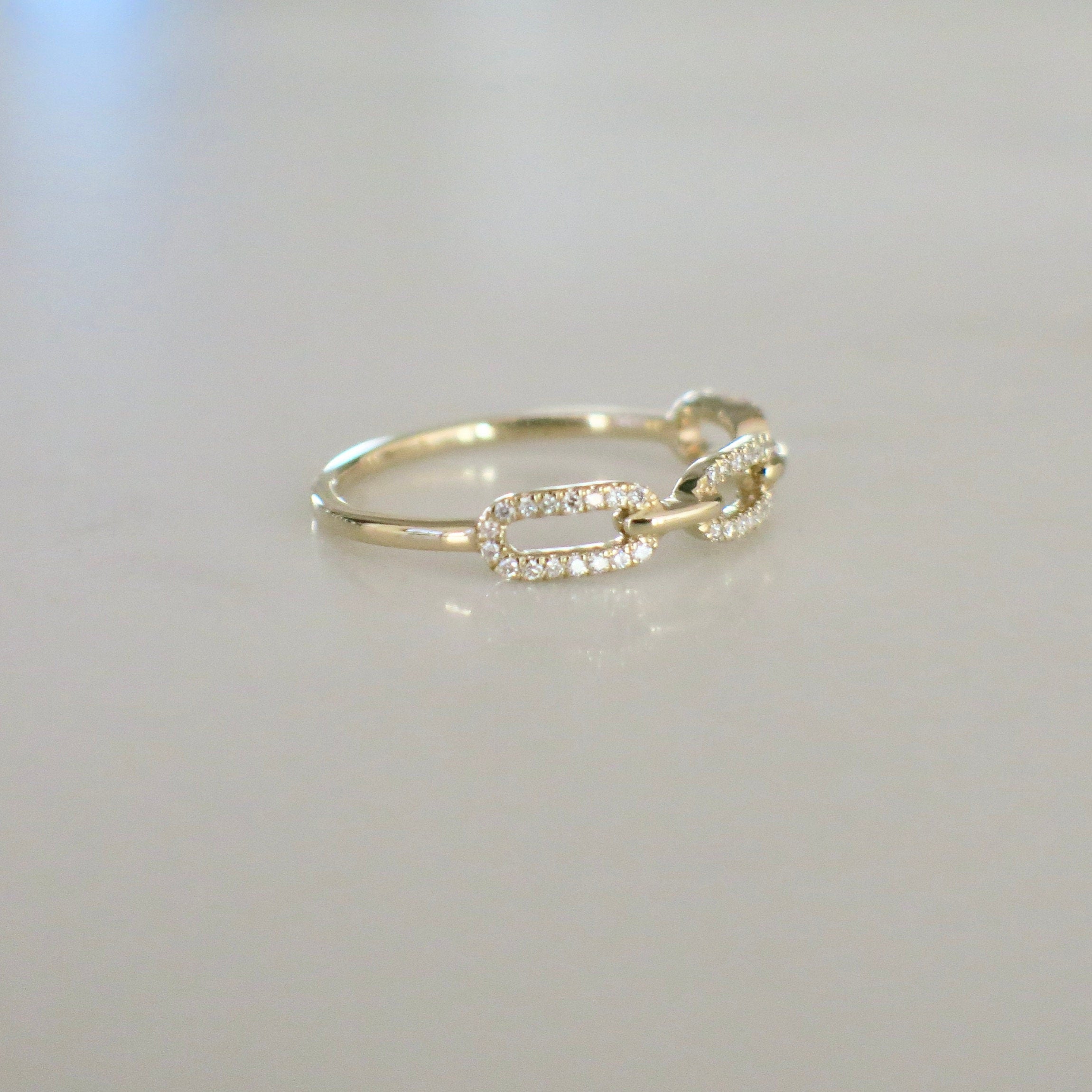 14K Gold Diamond Chain Link Ring | Dainty Stackable Band .16 CTW - Black Market LLC