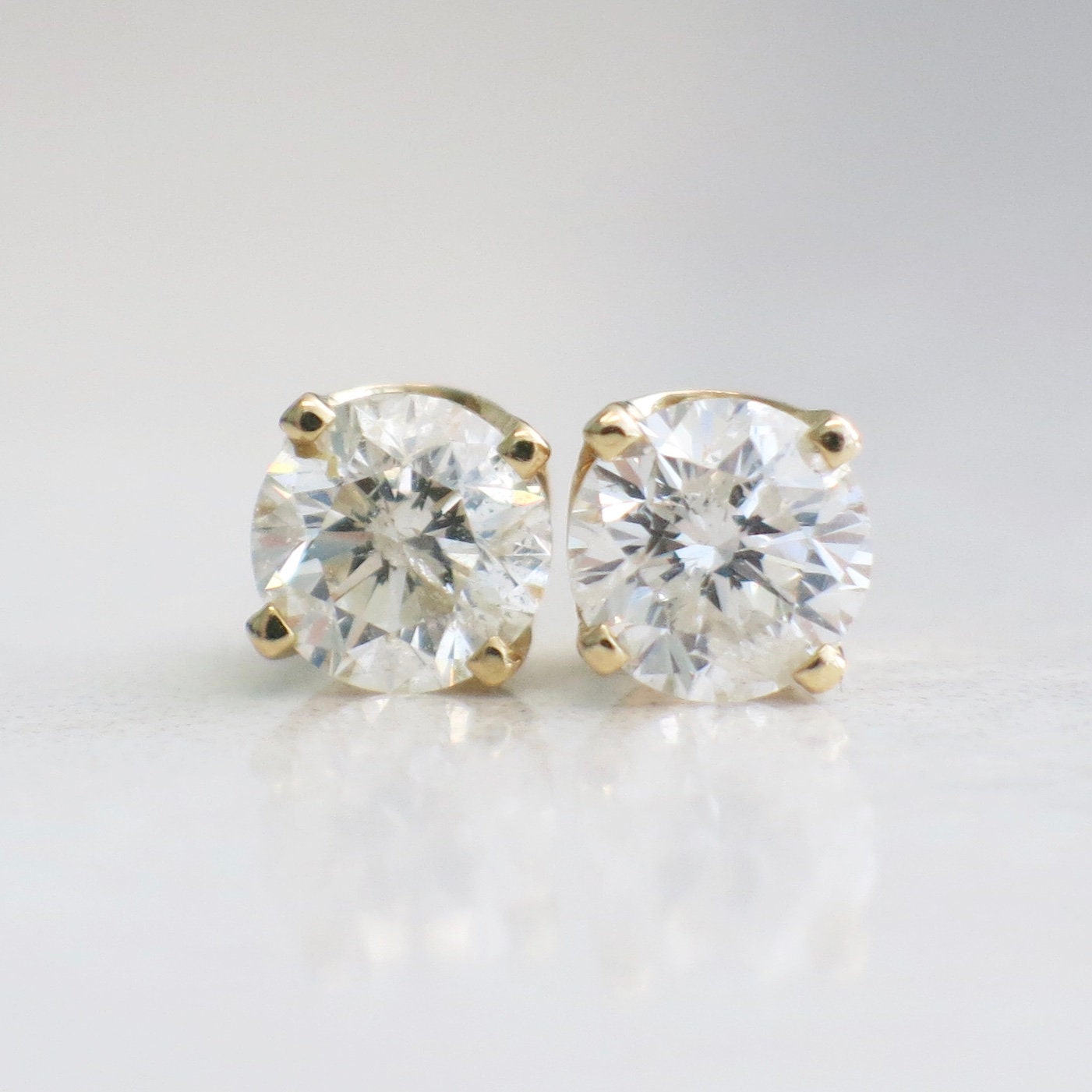 1.40ct Diamond Stud Earrings – 14K Yellow Gold, Threaded Backs, E–F Color - Black Market LLC
