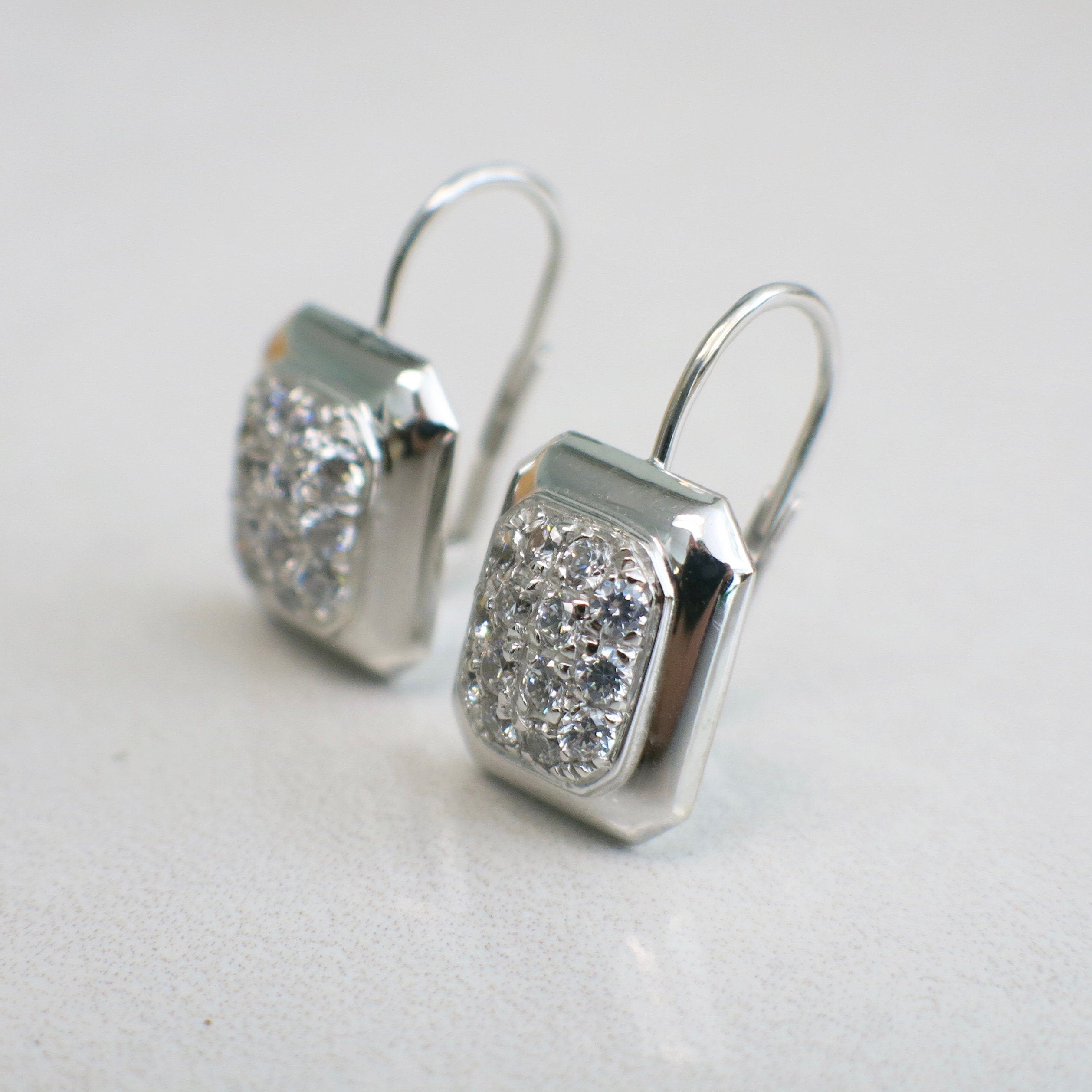 14K White Gold Diamond Rectangle Dangle Earrings | Cluster Drop Earrings .84 CTW - Black Market LLC