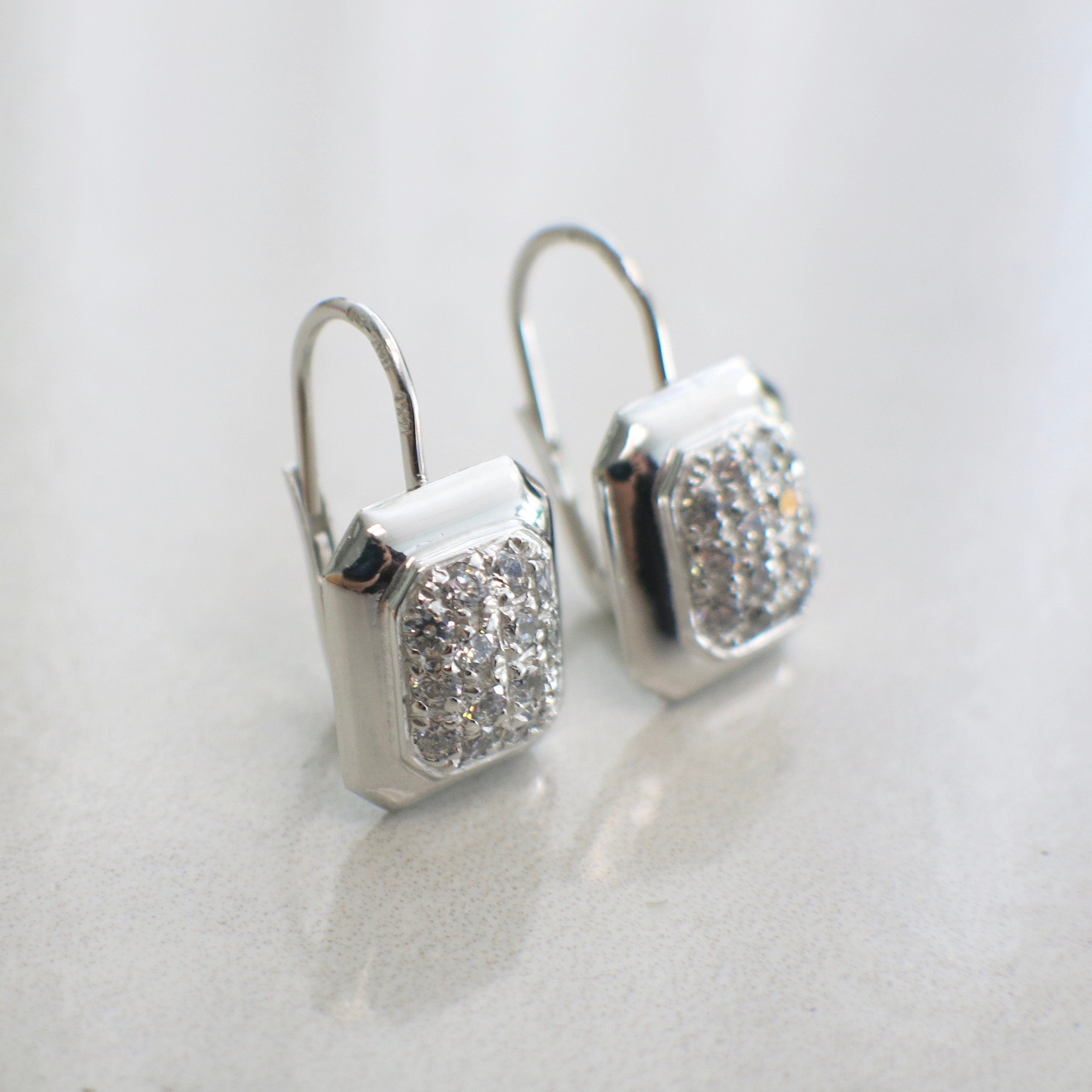 14K White Gold Diamond Rectangle Dangle Earrings | Cluster Drop Earrings .84 CTW - Black Market LLC