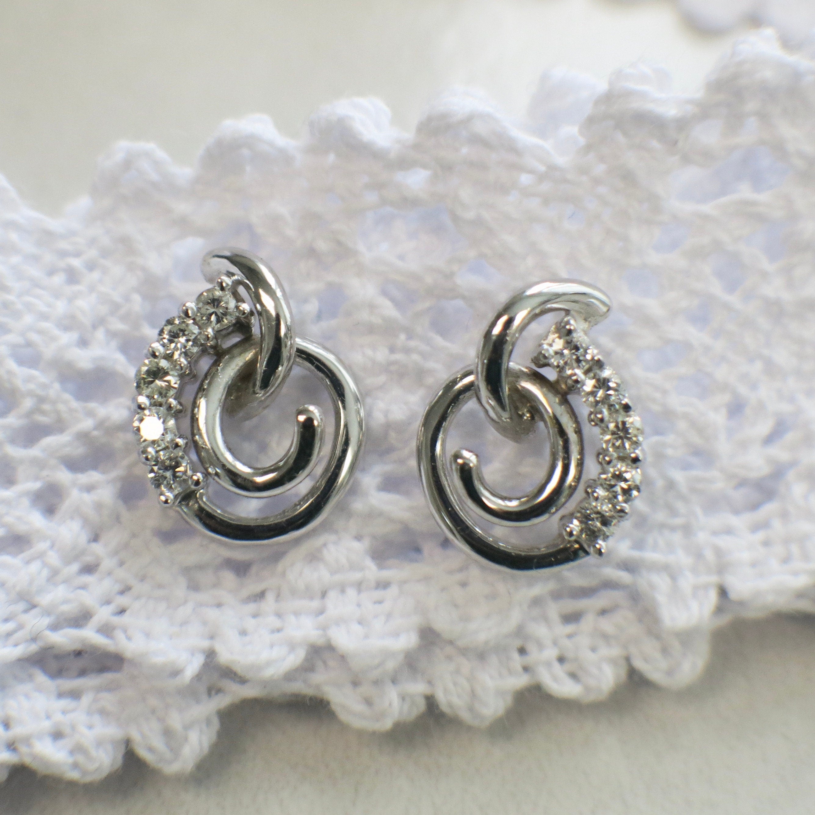 14K White Gold Diamond Swirl Earrings – .50 CTW Vintage Studs - Black Market LLC