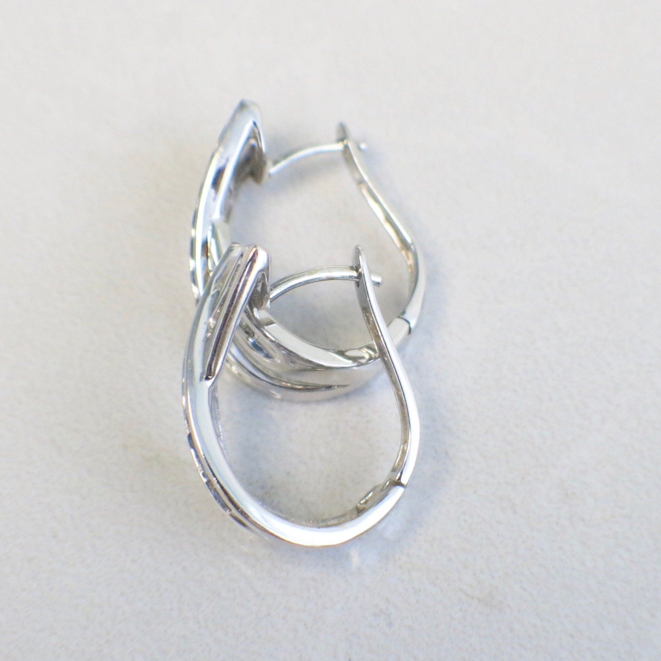 14K White Gold Sapphire & Diamond Hoop Earrings | X Design with Princess Cut Sapphires & Baguette Diamonds - Black Market LLC