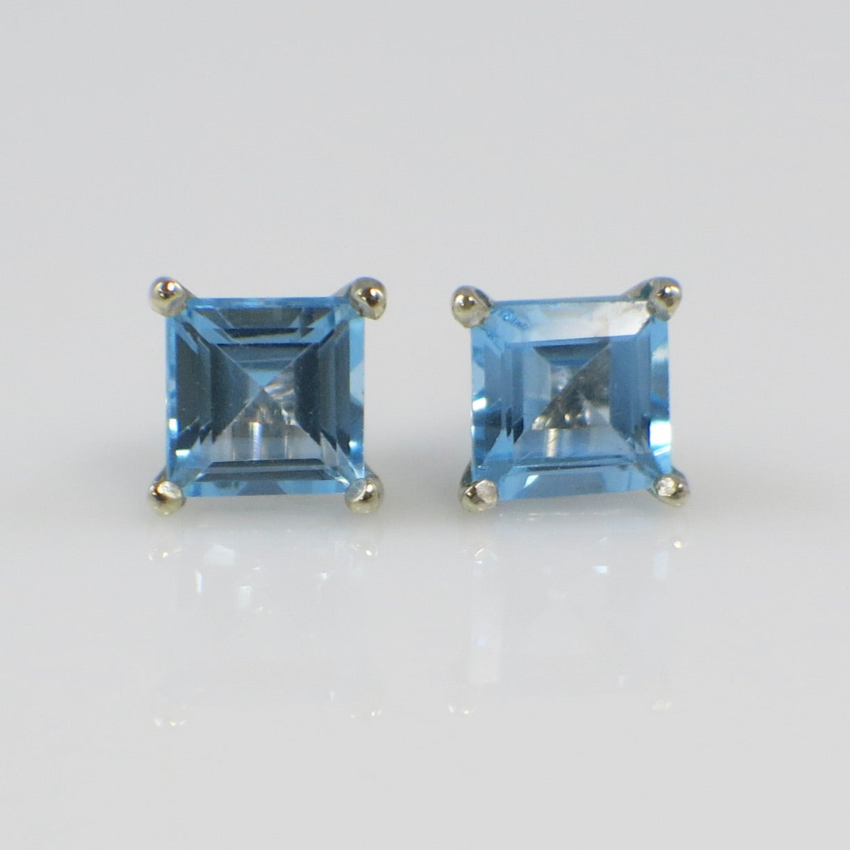 Swiss Blue Topaz Stud Earrings 14K White Gold | 6mm Square Step Cut - Black Market LLC