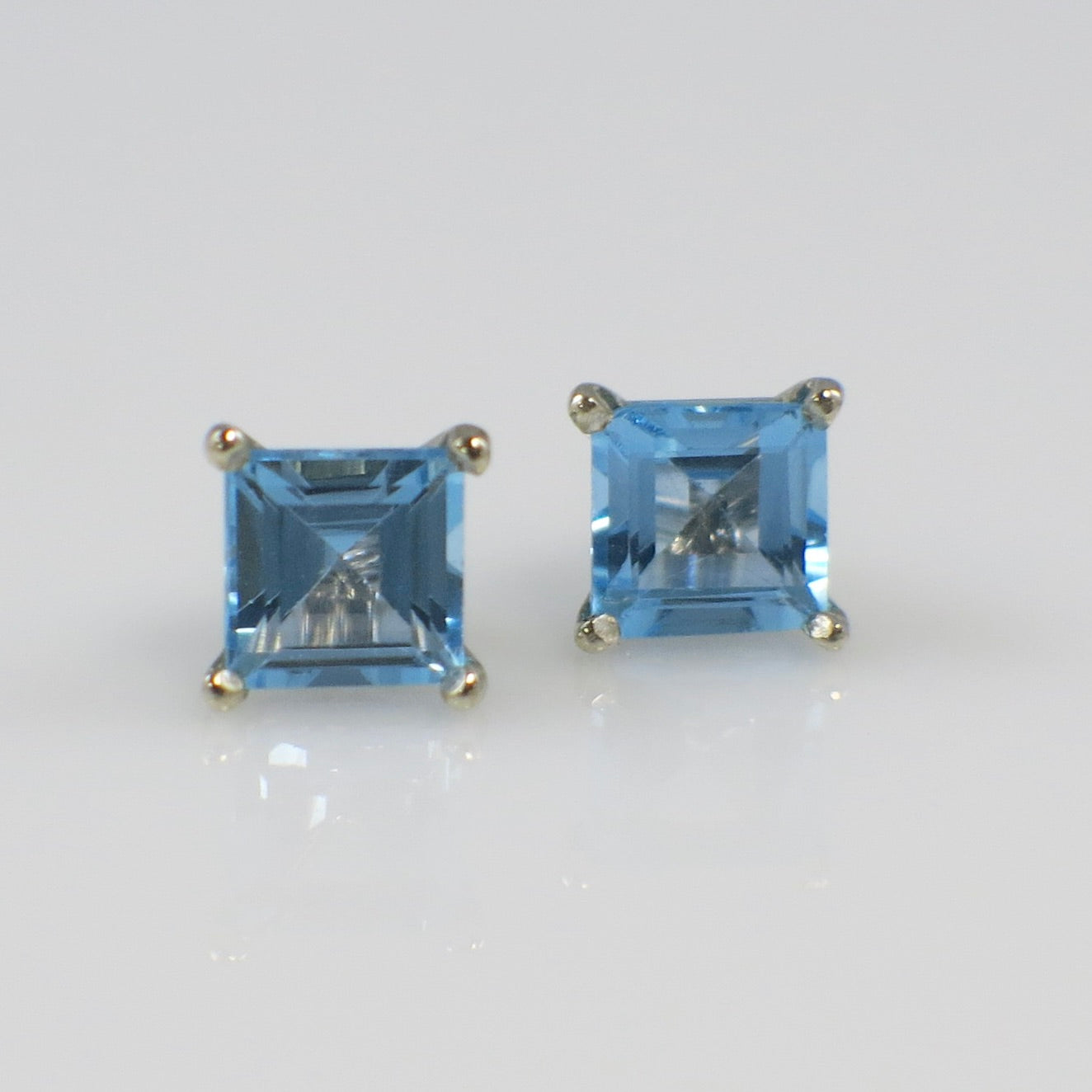 Swiss Blue Topaz Stud Earrings 14K White Gold | 6mm Square Step Cut - Black Market LLC