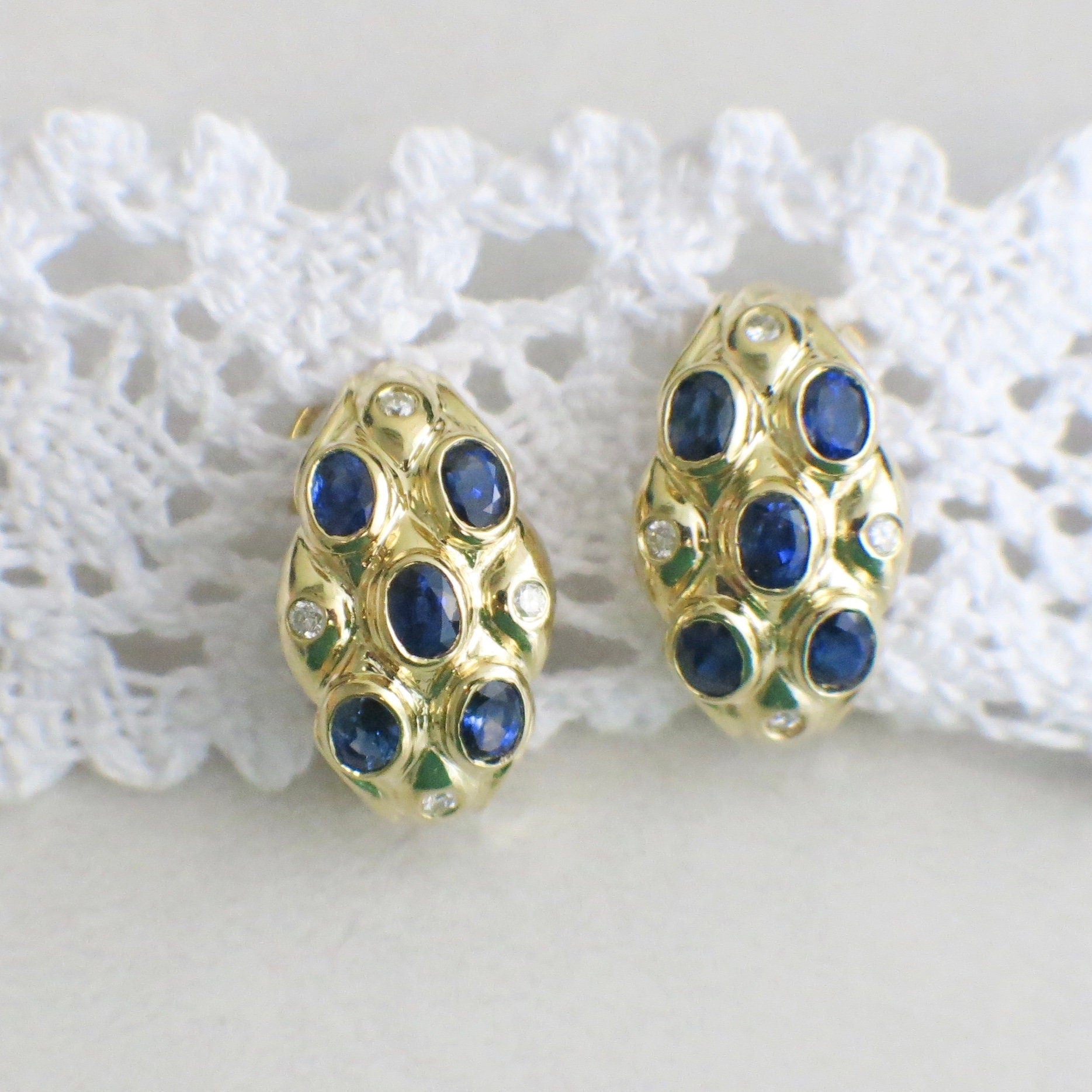 Vintage 14K Yellow Gold Sapphire and Diamond Earrings – Oval, French Clip - Black Market LLC