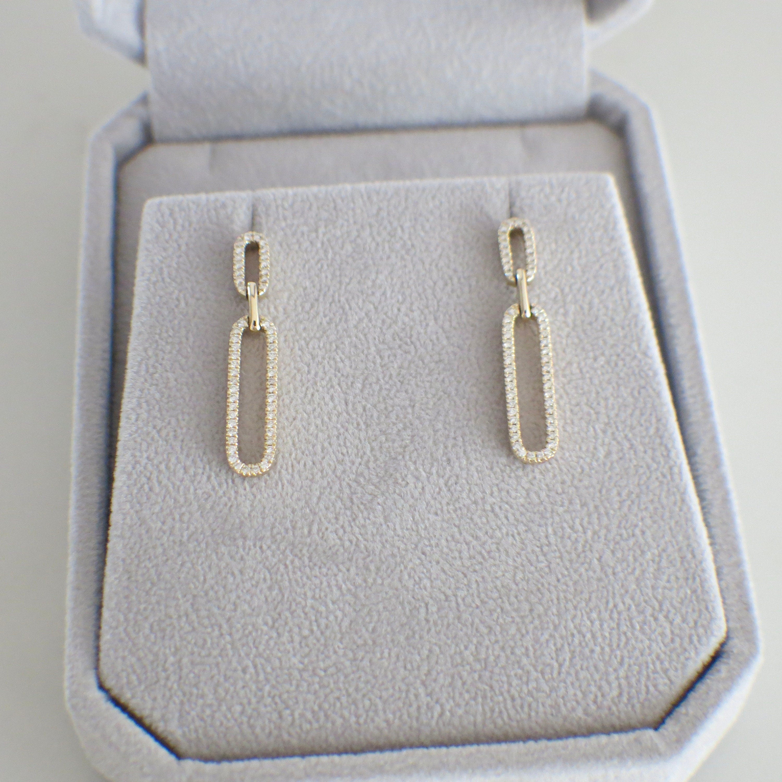 14K Gold Diamond Chain Link Drop Earrings | .33 CTW Modern Dangle Design - Black Market LLC