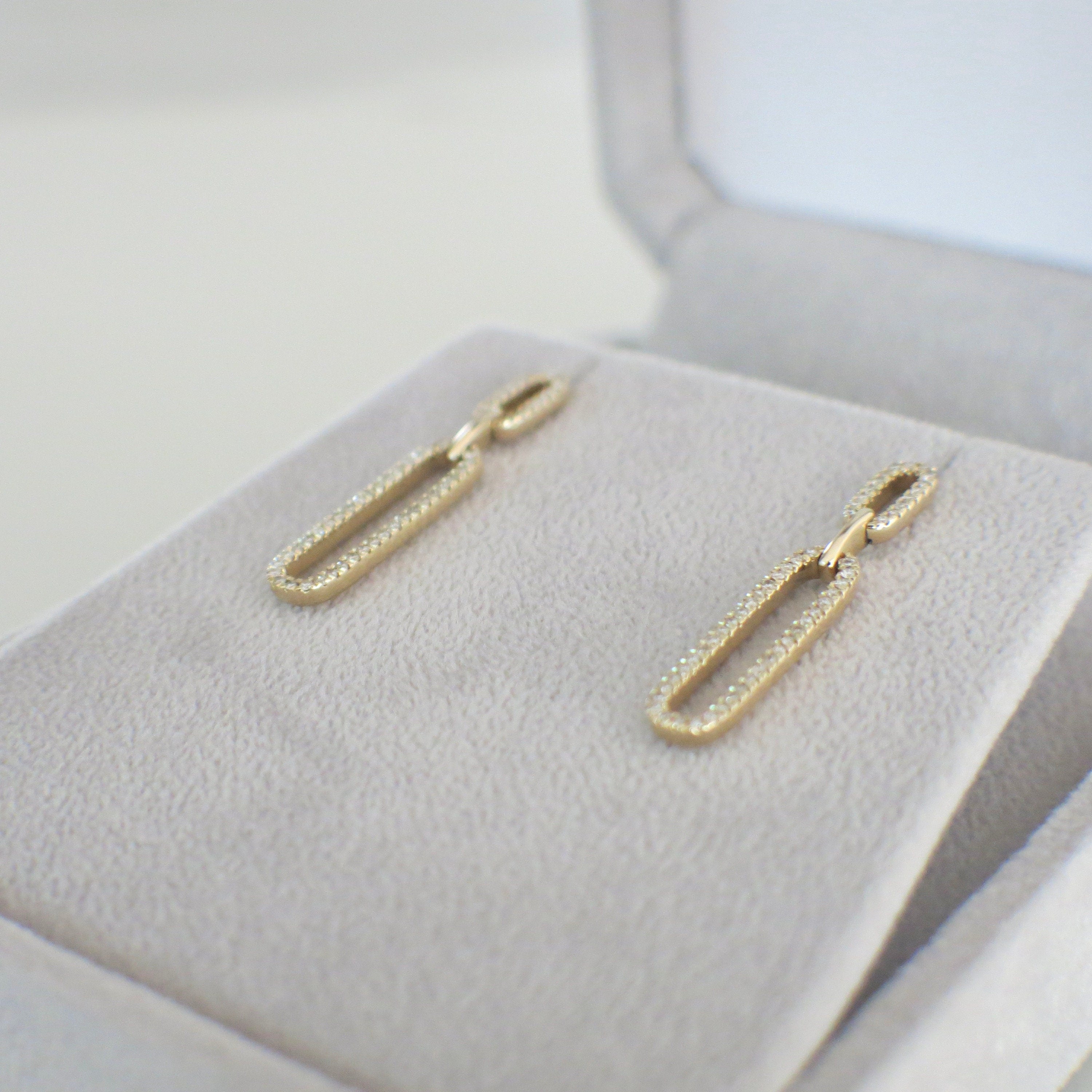 14K Gold Diamond Chain Link Drop Earrings | .33 CTW Modern Dangle Design - Black Market LLC