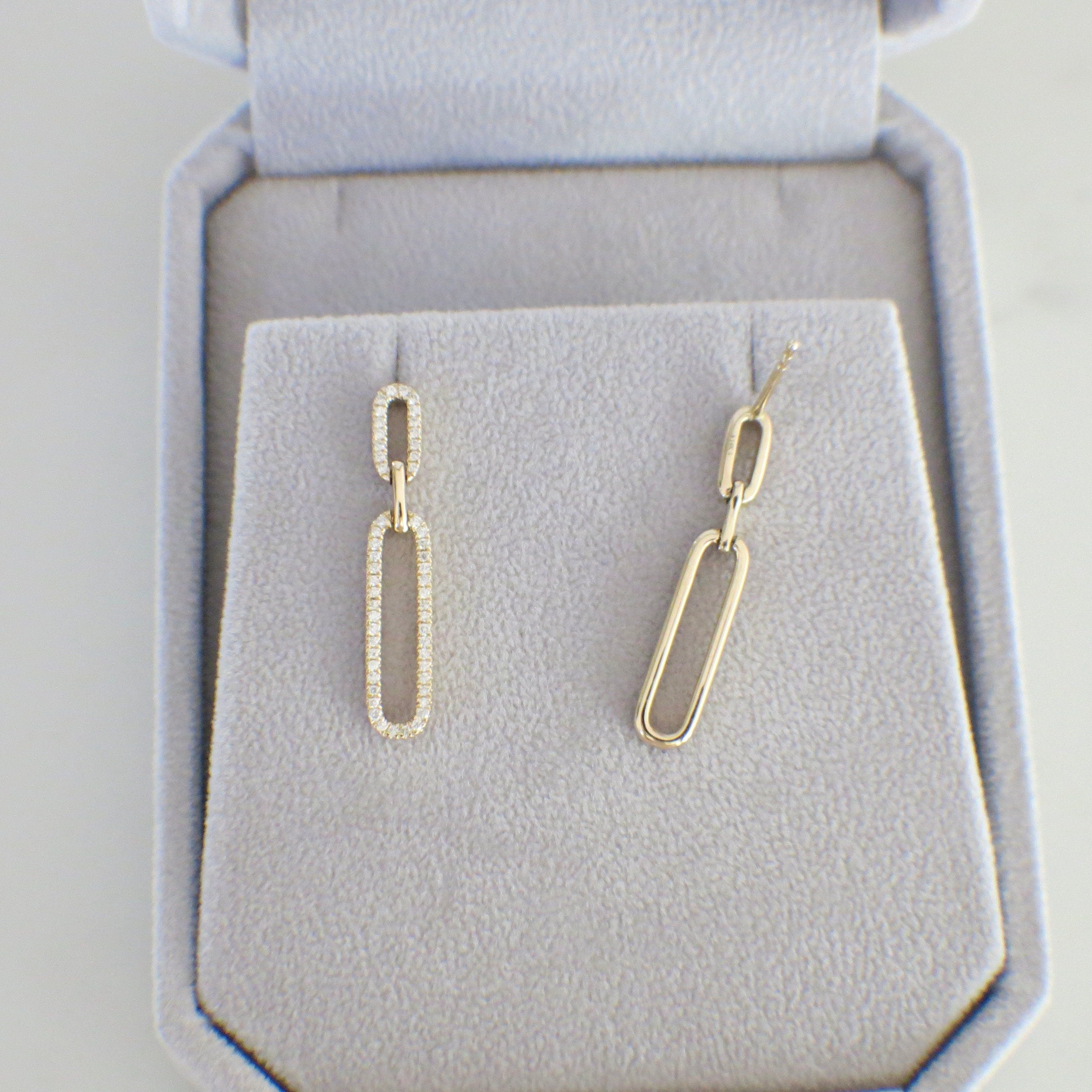 14K Gold Diamond Chain Link Drop Earrings | .33 CTW Modern Dangle Design - Black Market LLC