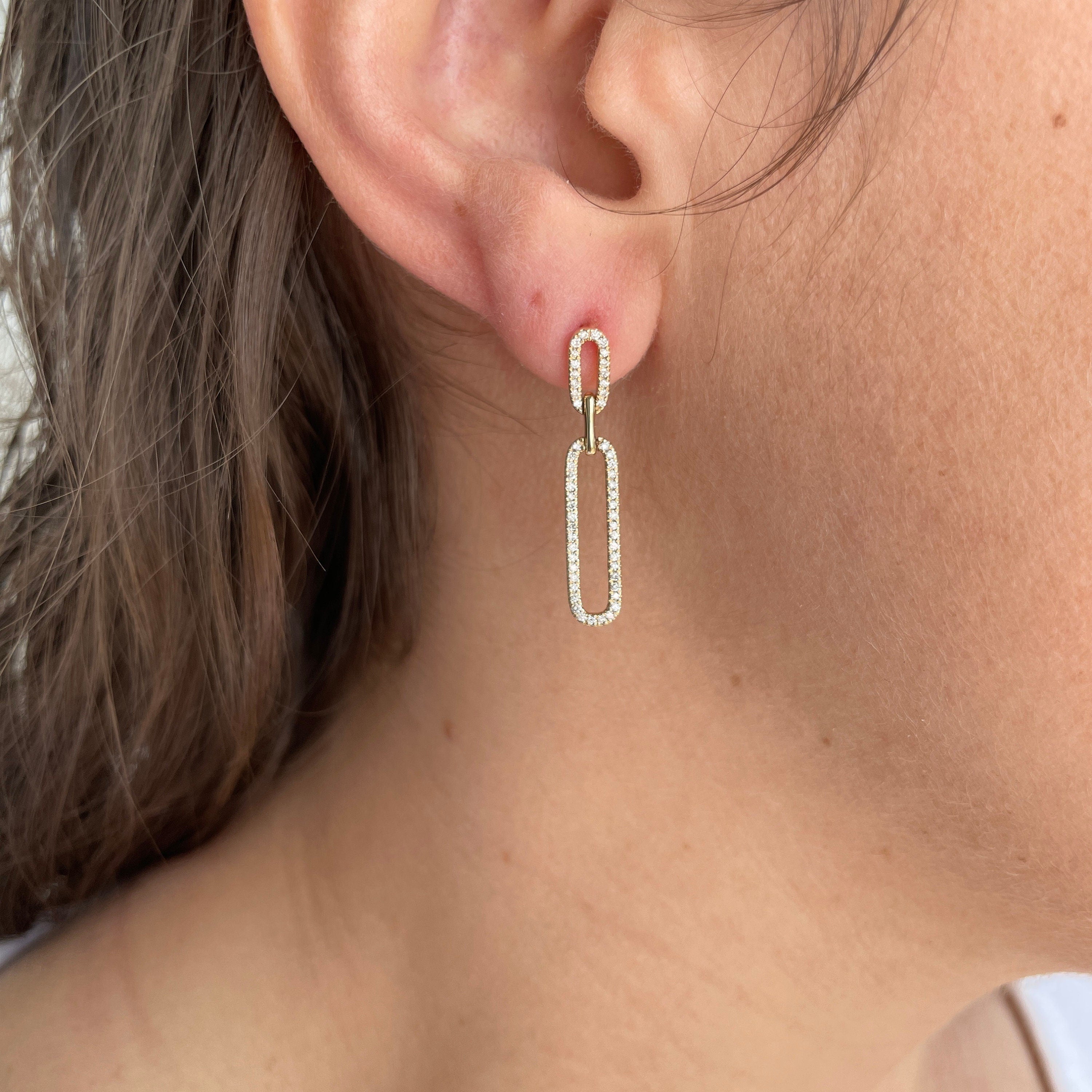 14K Gold Diamond Chain Link Drop Earrings | .33 CTW Modern Dangle Design - Black Market LLC