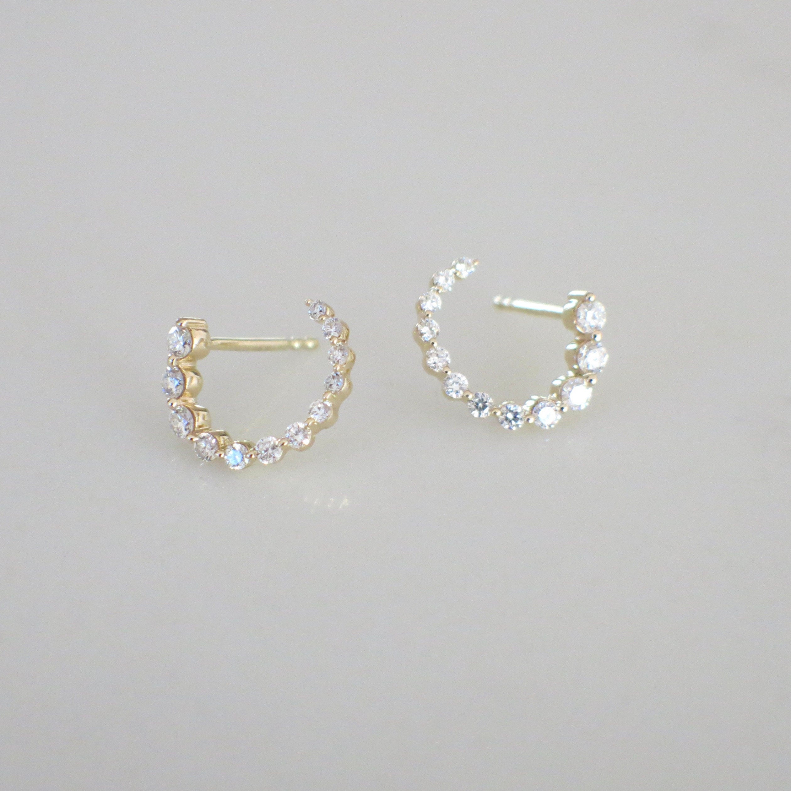 14K Gold Diamond Hoop Earrings | Front-to-Back Dangle Hoops in Yellow, White, or Rose Gold - Black Market LLC