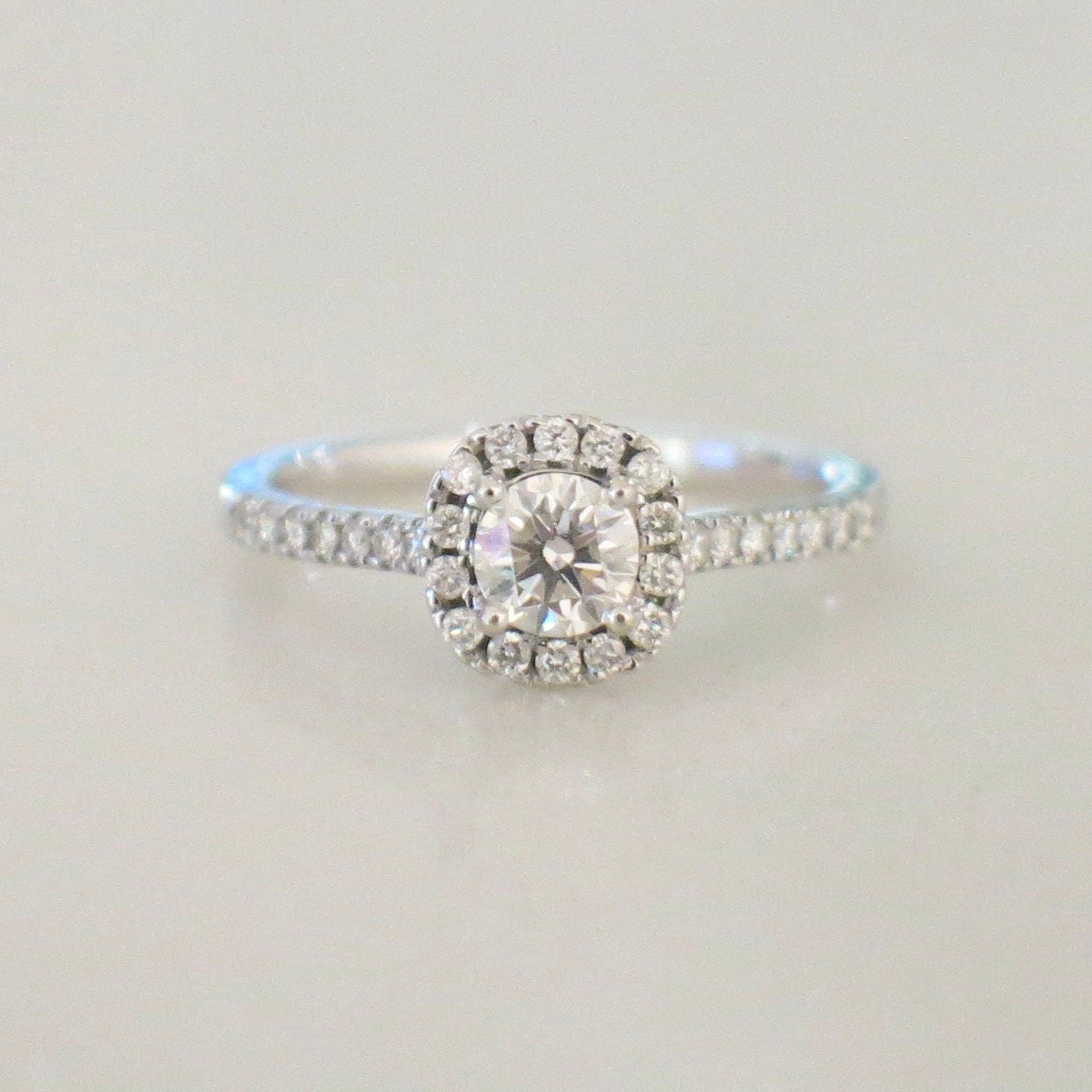 14K White Gold Diamond Halo Engagement Ring | Round Brilliant Petite Bridal Ring .58 CTW Size 5.25 - Black Market LLC