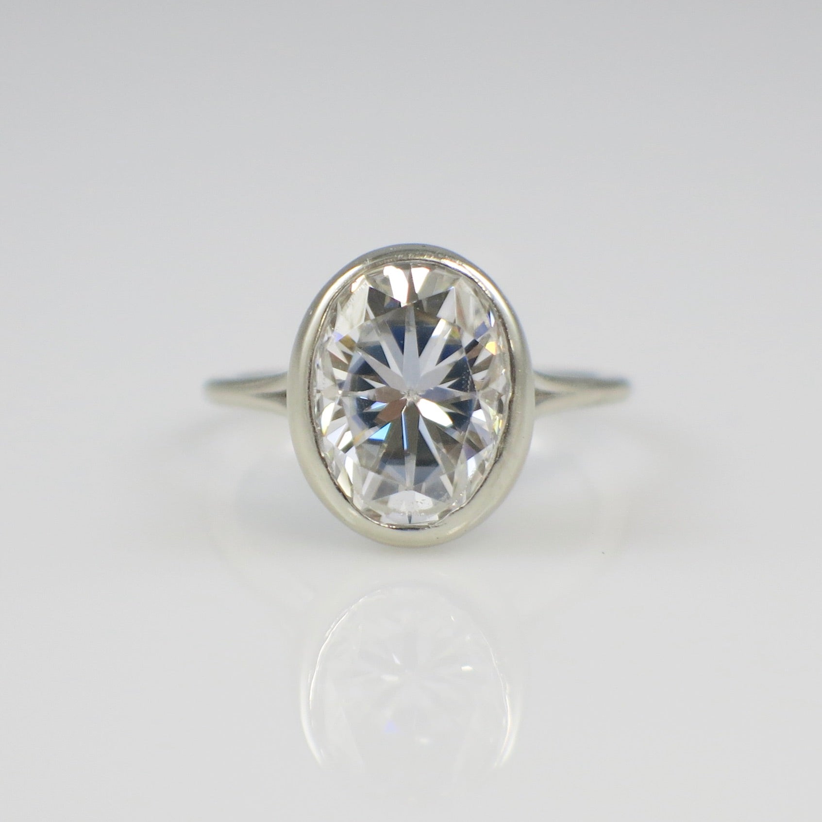 14K White Gold Oval Moissanite Solitaire Ring – 11x9 Bezel Set – Size 5.75 - Black Market LLC