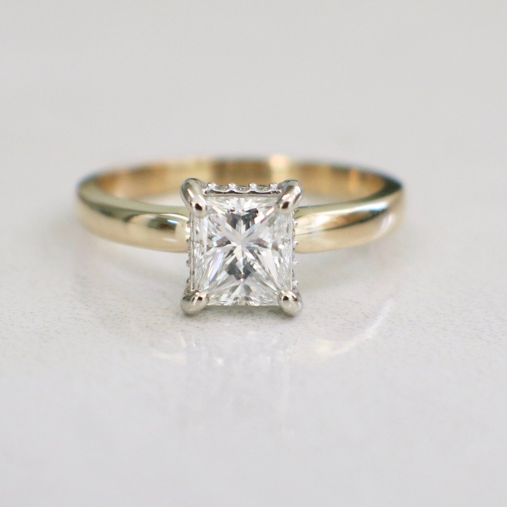 GIA 1.00ct Rectangular Emerald Modified Brilliant Diamond Engagement Ring | 14K Two-Tone Gold Solitaire with Accents Size 6 - Black Market LLC