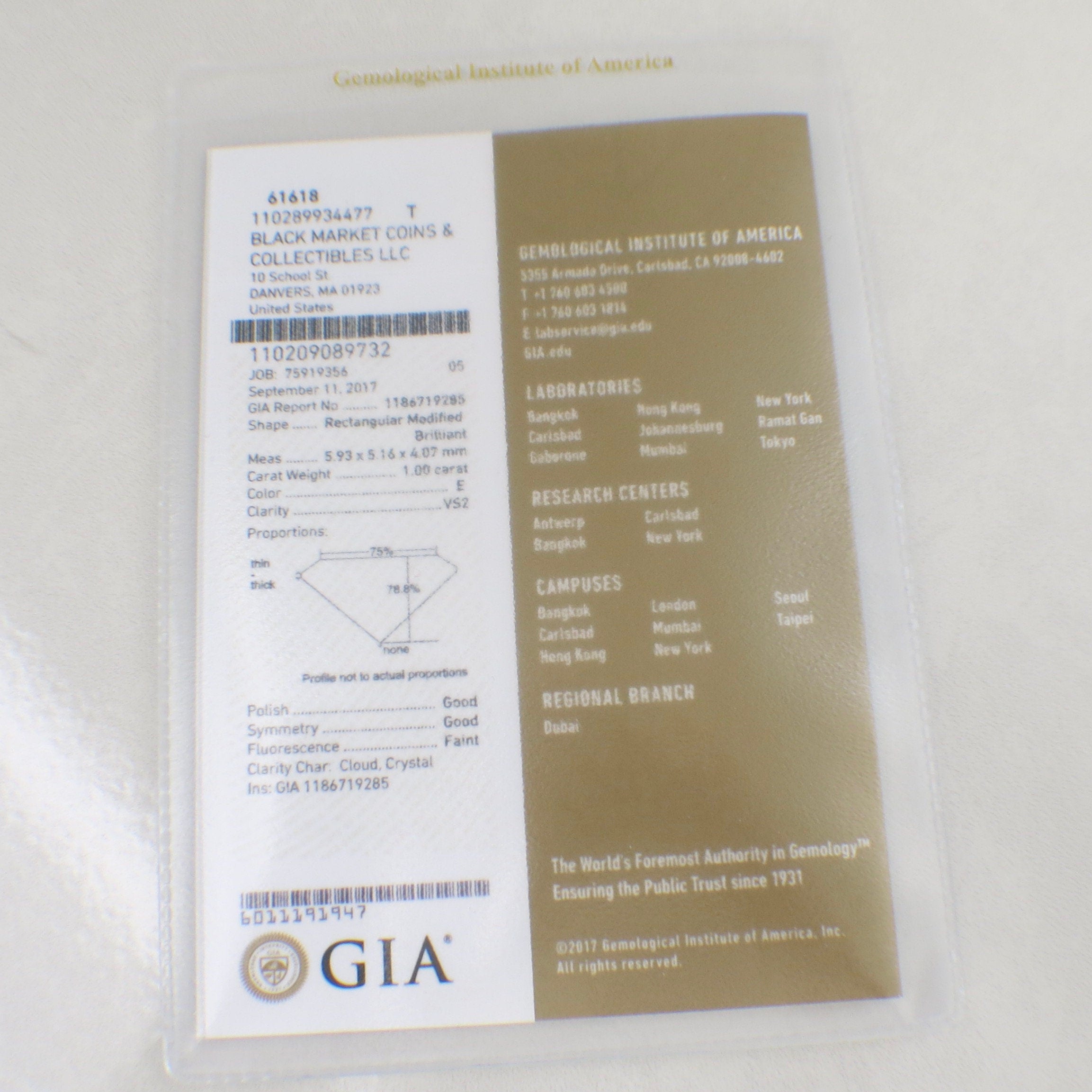 GIA 1.00ct Rectangular Emerald Modified Brilliant Diamond Engagement Ring | 14K Two-Tone Gold Solitaire with Accents Size 6 - Black Market LLC