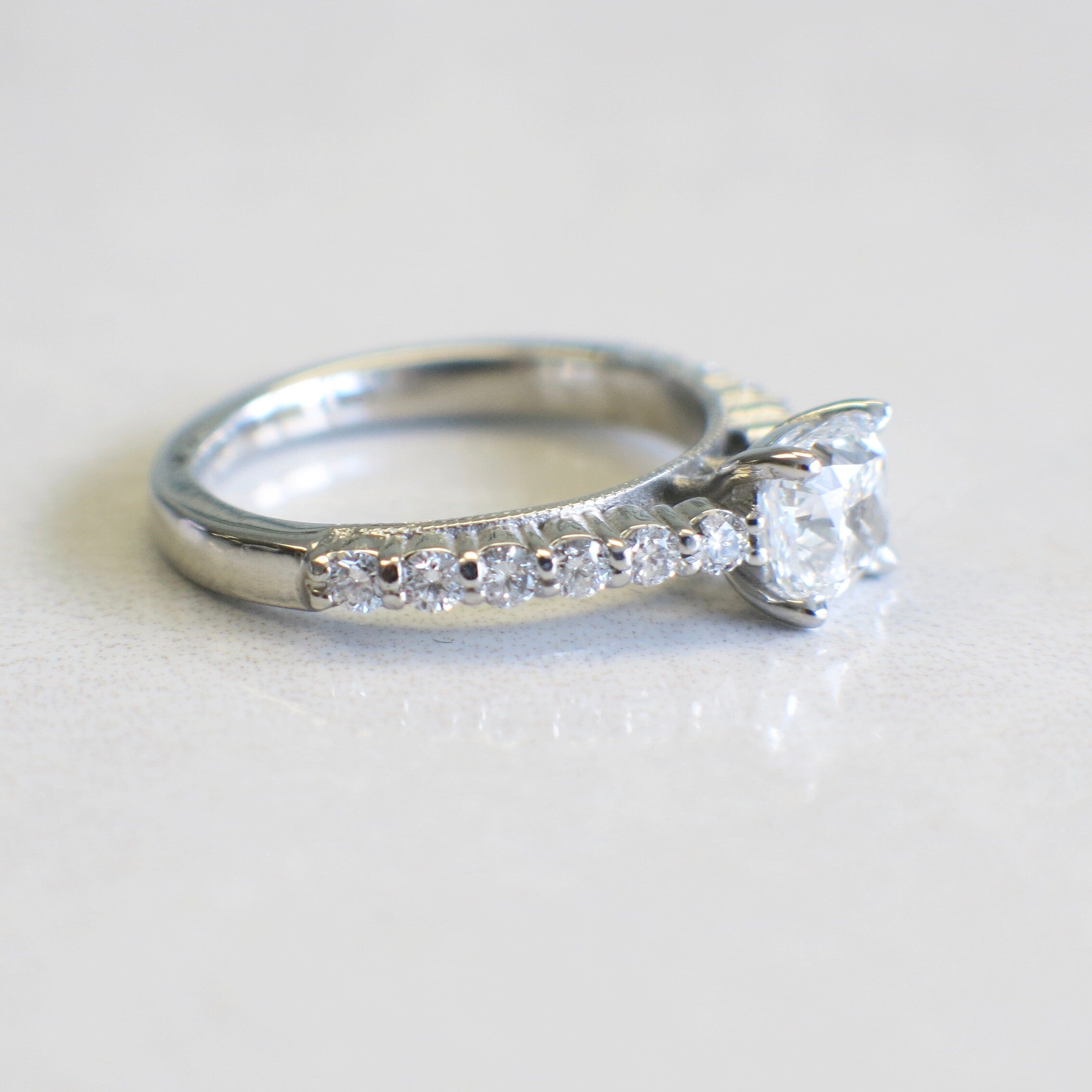 GIA Cushion Cut Diamond Engagement Ring Platinum 1.01ct Center Milgrain Accent Band 1.38ctw Size 5.5 Certified SI1 G - Black Market LLC