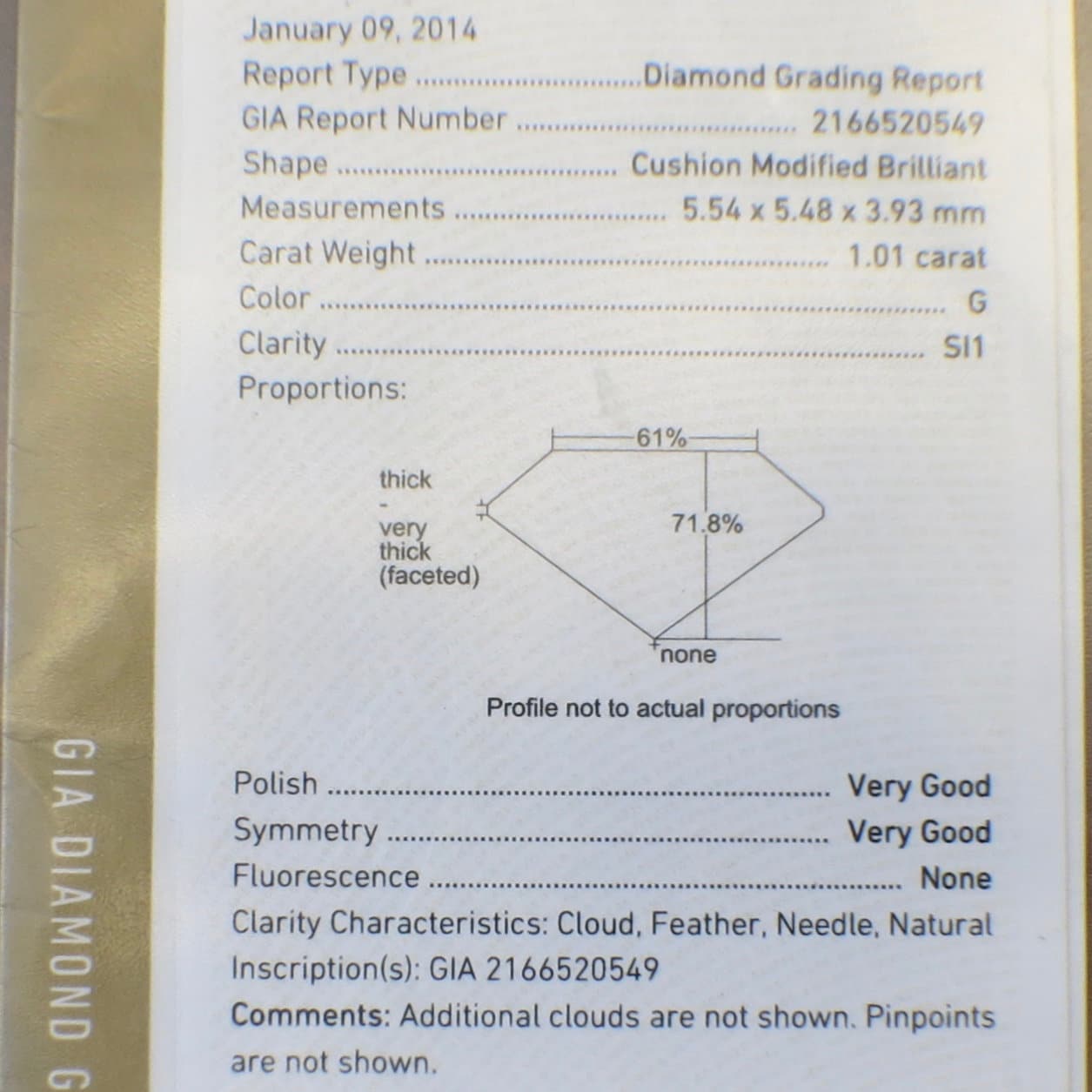 GIA Cushion Cut Diamond Engagement Ring Platinum 1.01ct Center Milgrain Accent Band 1.38ctw Size 5.5 Certified SI1 G - Black Market LLC