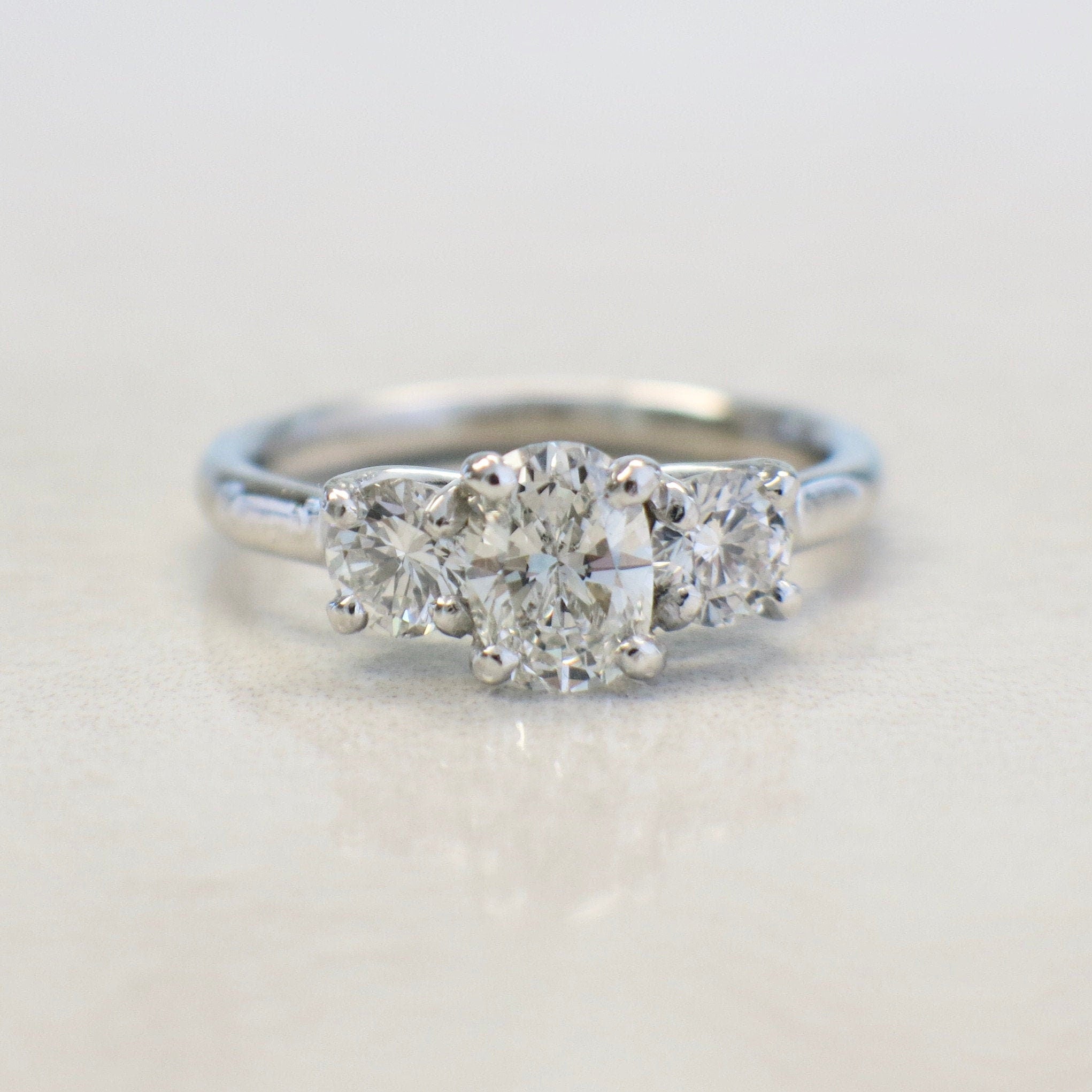 Platinum Oval Diamond Three Stone Engagement Ring | GIA Certified 1.41ctw - Black Market LLC