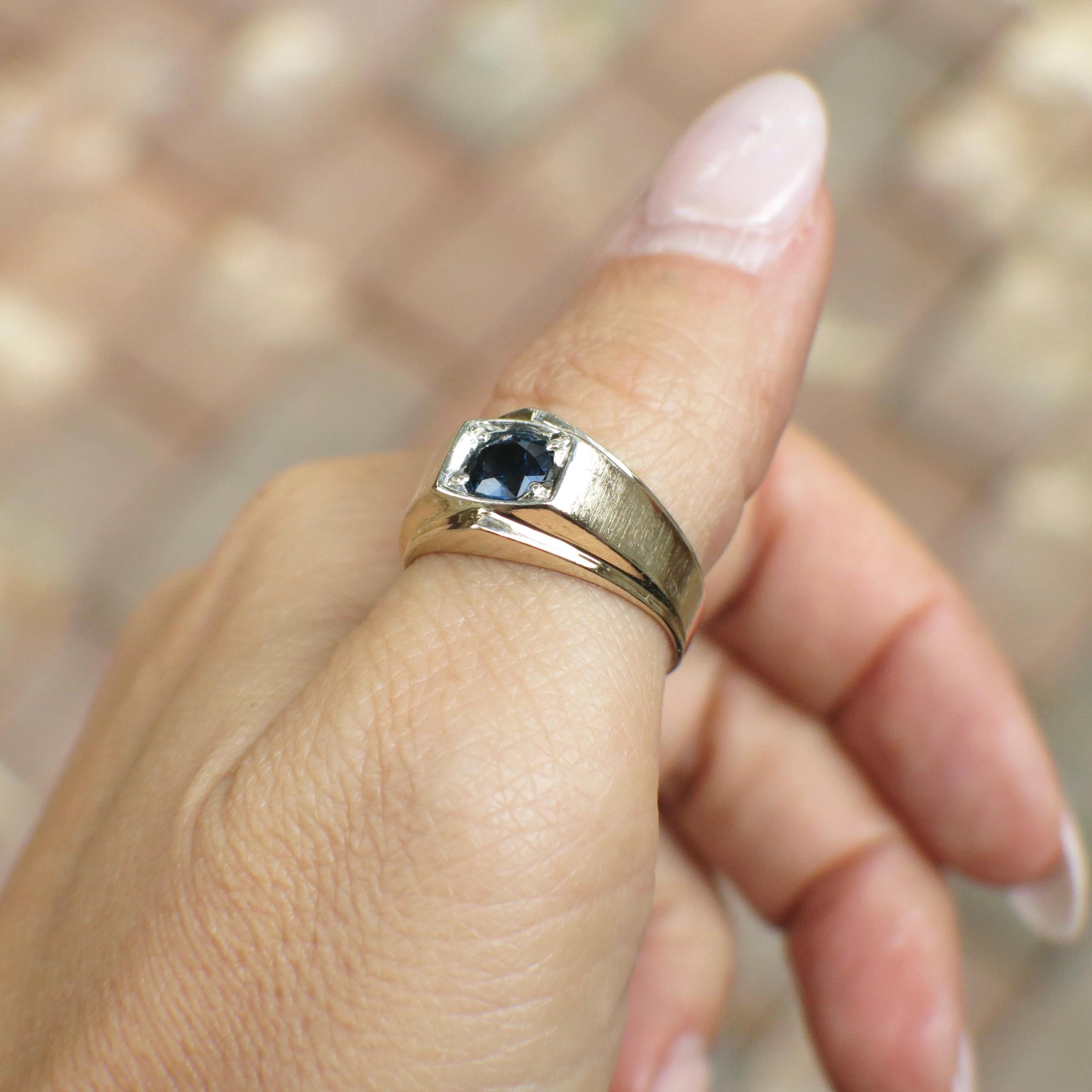 10K Yellow Gold Men’s Sapphire Ring – Bold Gemstone Statement Band, Size 8 - Black Market LLC