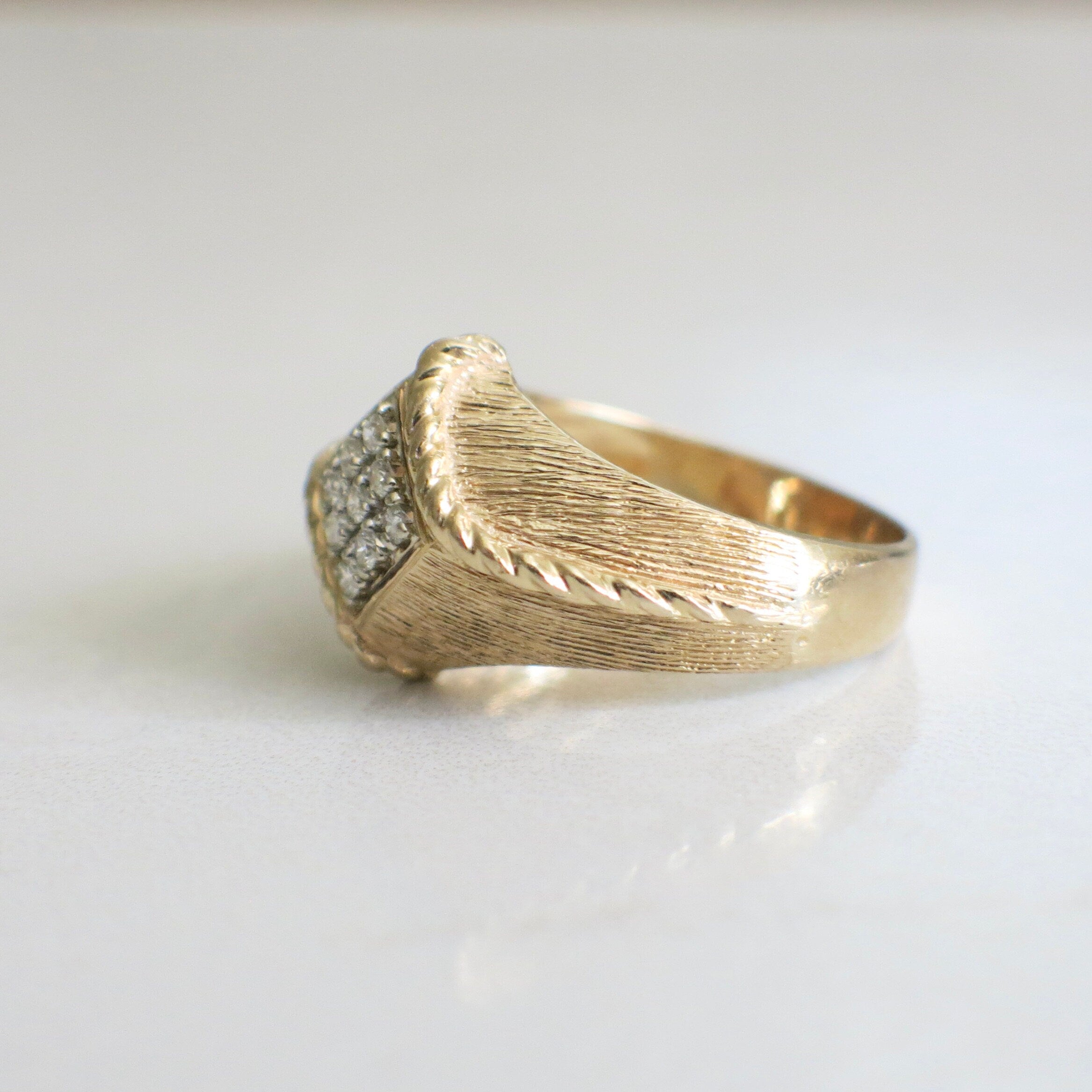 Vintage 14K Yellow Gold Men’s Diamond Ring | Braided Rope Detail & Textured Band - Black Market LLC