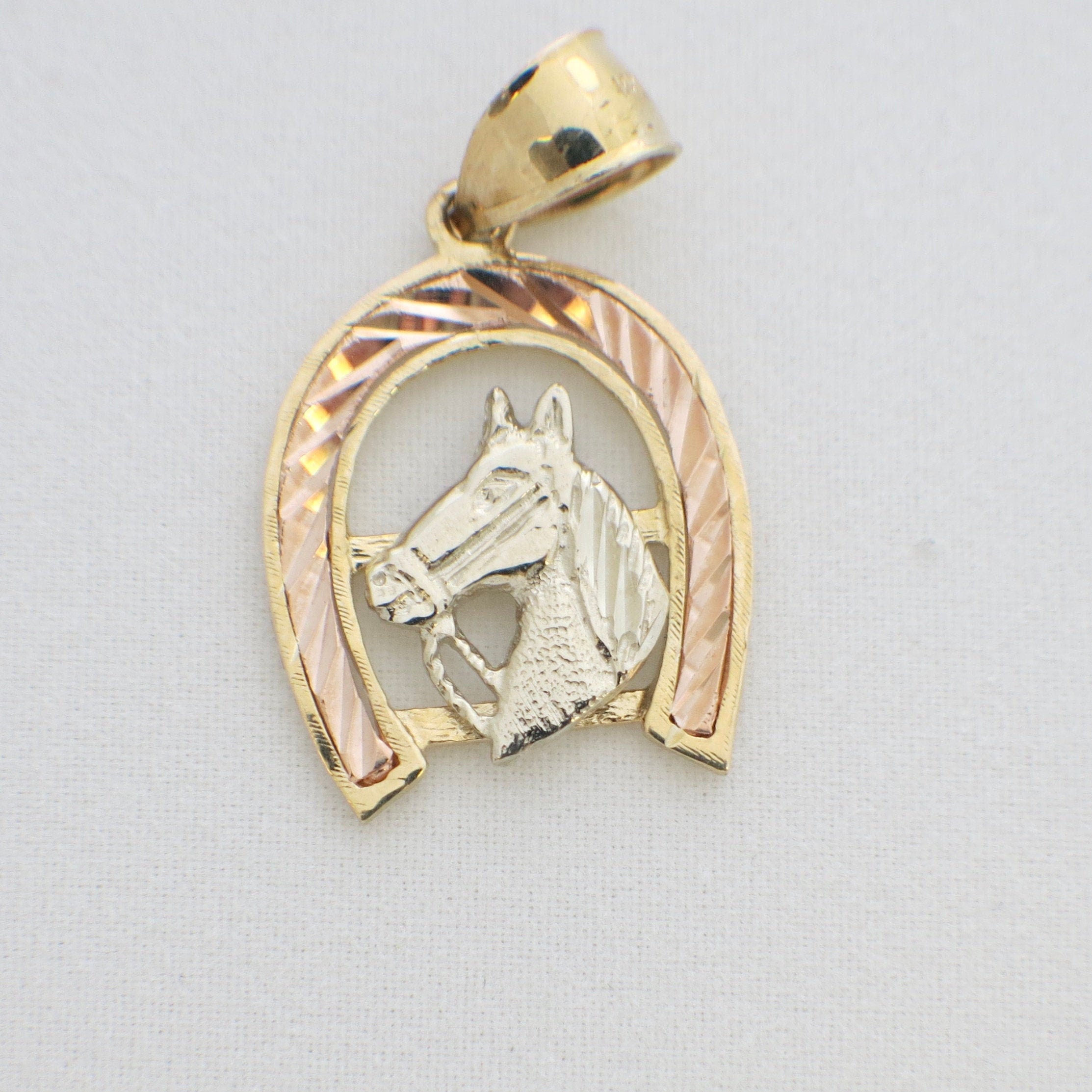 14K Yellow and Rose Gold Horse Head Pendant | Equestrian Jewelry Gift - Black Market LLC