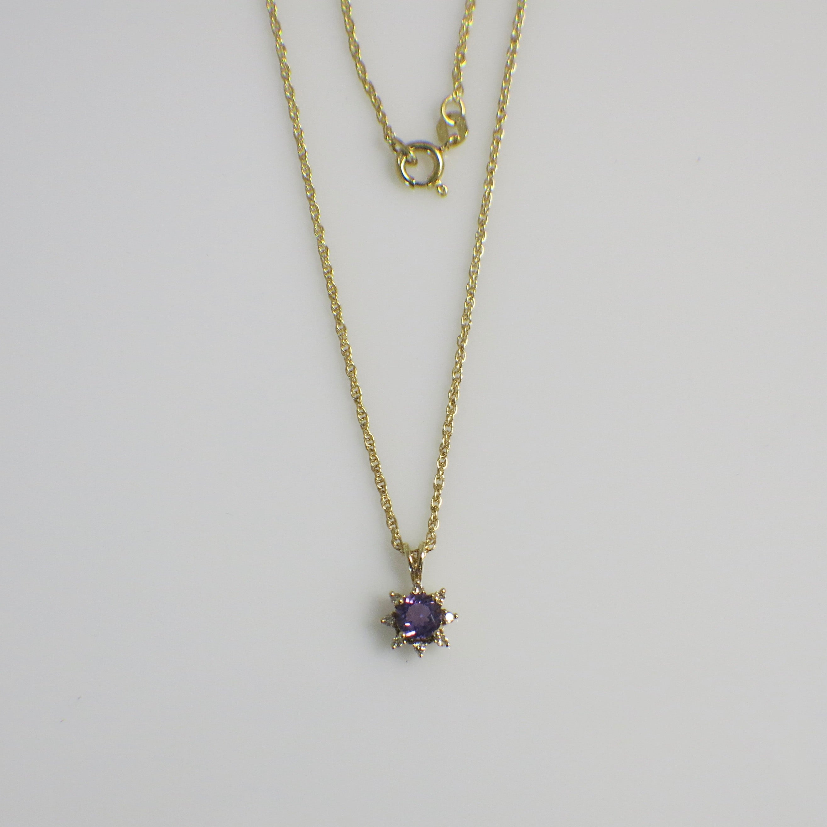 14K Yellow Gold Amethyst and Diamond Floral Pendant Necklace – 18 Inch - Black Market LLC