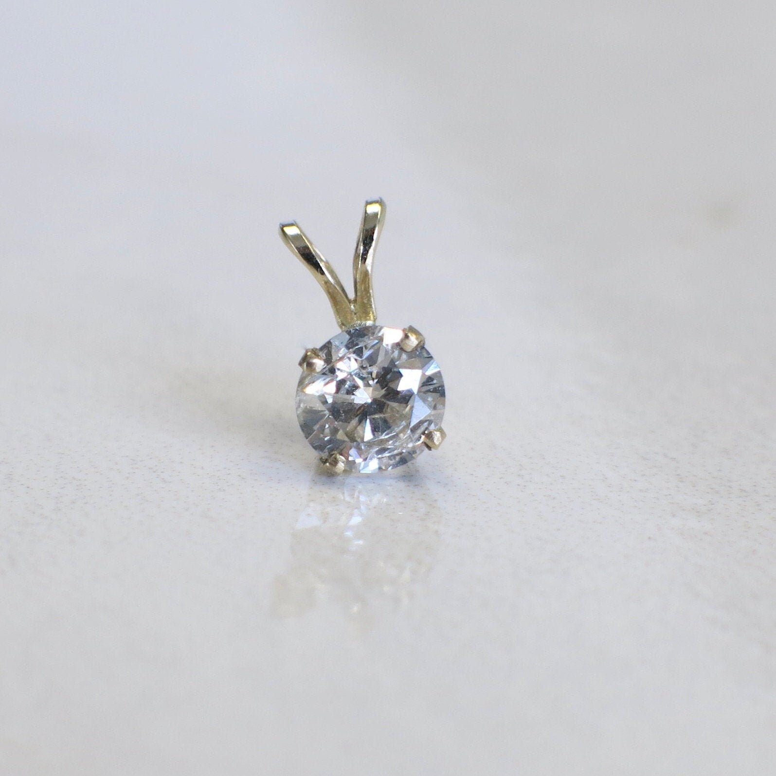 14K Yellow Gold Diamond Solitaire Pendant Necklace | .65 CTW Split Shank Drop - Black Market LLC