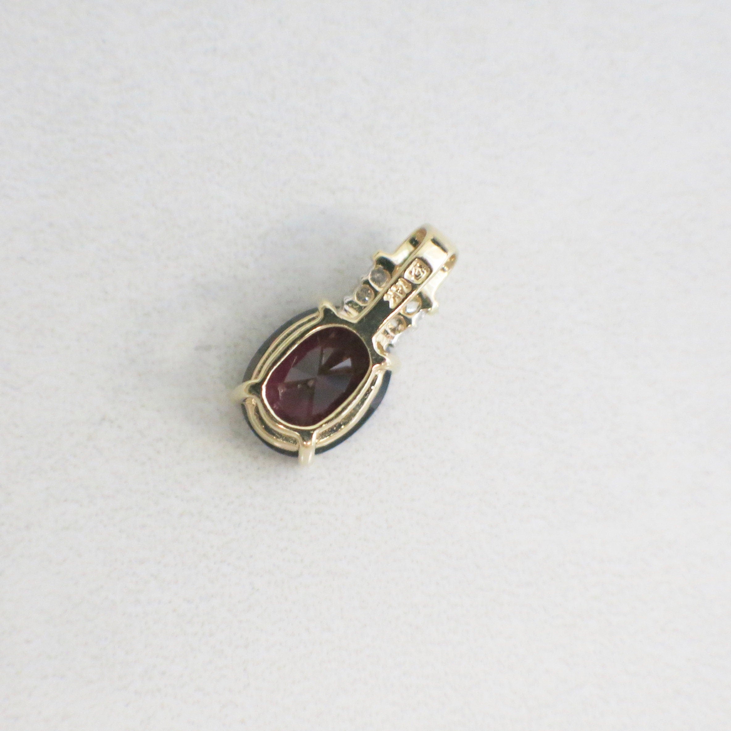 14K Yellow Gold Garnet and Diamond Pendant | Vintage Rhodolite Oval - Black Market LLC