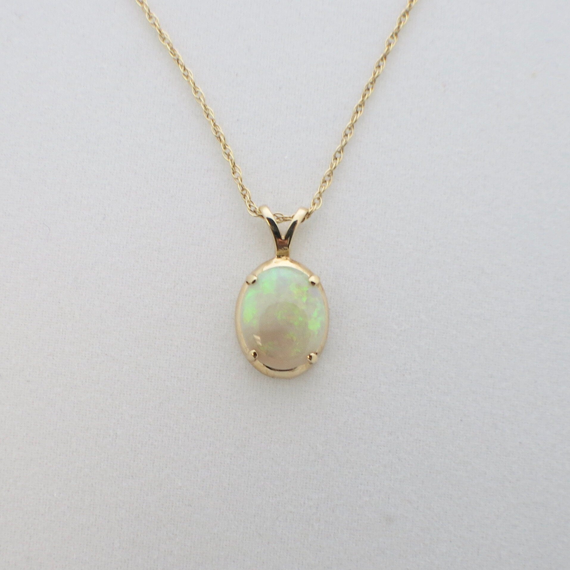 14K Yellow Gold Oval Opal Pendant Necklace, 16 Inch Cable Chain, October Birthstone Jewelry - Black Market LLC