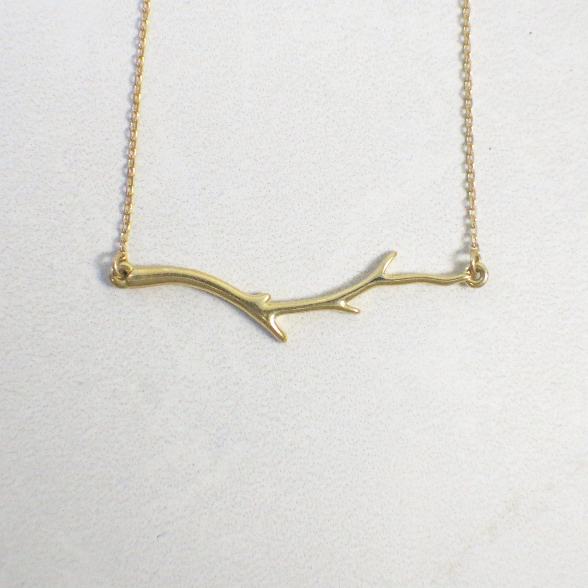 14K Gold Branch Bar Necklace | Nature-Inspired Leaf Twig Layering Necklace Adjustable 16–18 Inch - Black Market LLC